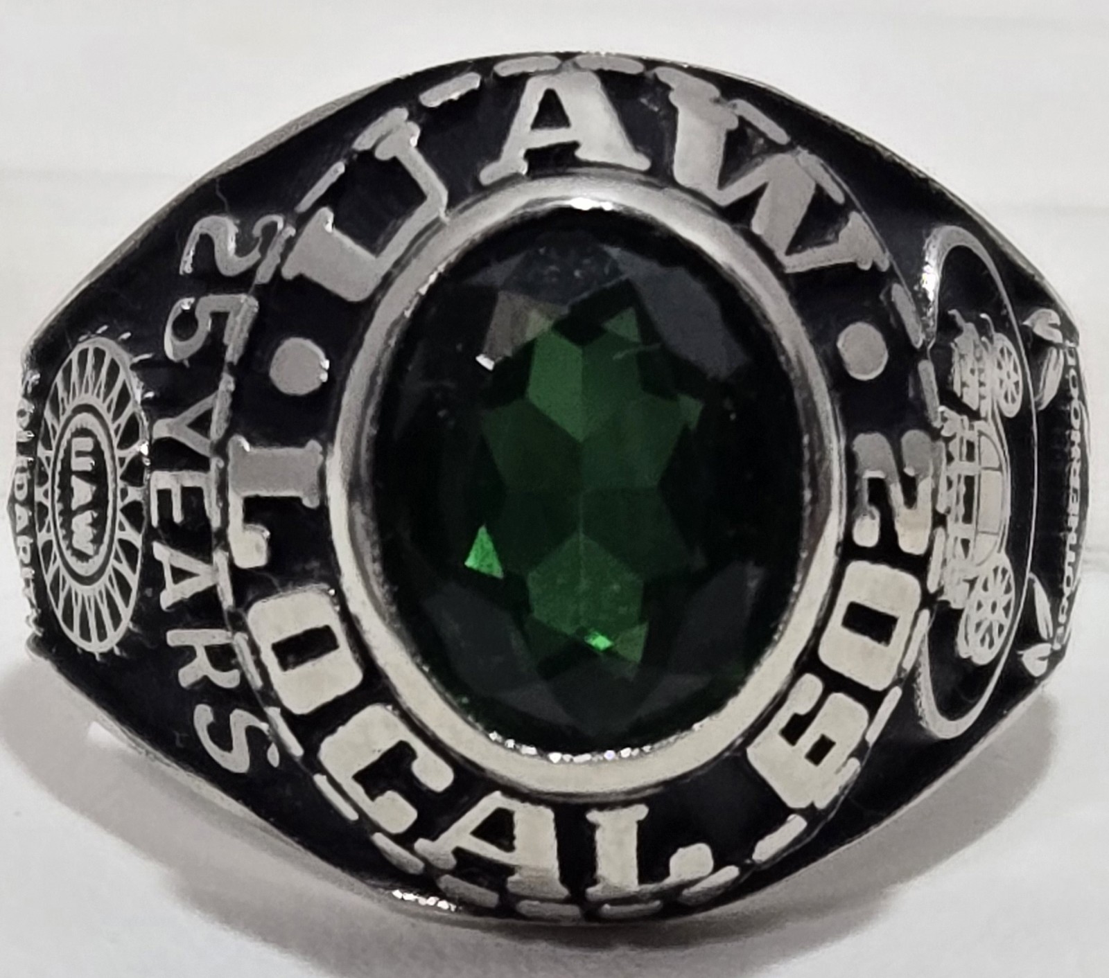 Ring Size 8 – 25 Years UAW Fisher Body Local 602 Green Gemstone Pewter