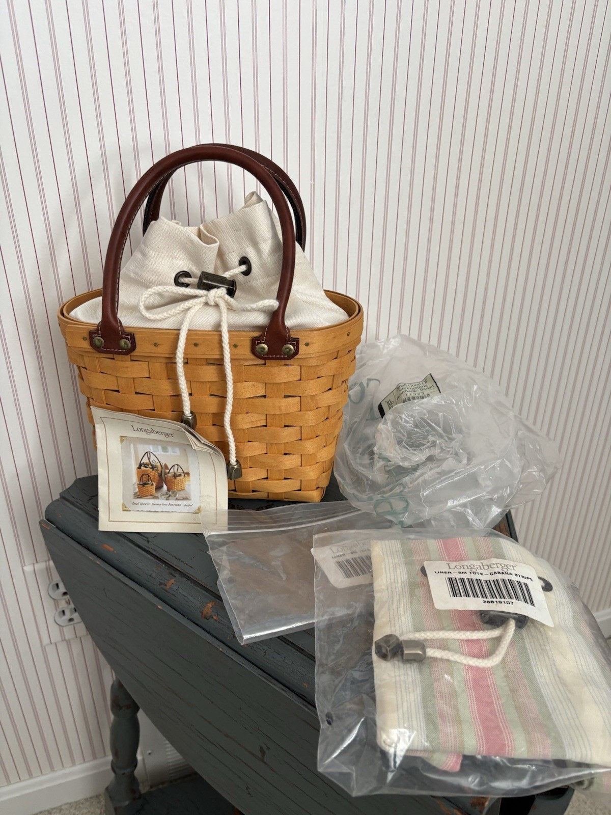 Longaberger 2001 Good ?Ole Summertime Small Boardwalk Basket Combo 2 Liners NEW!