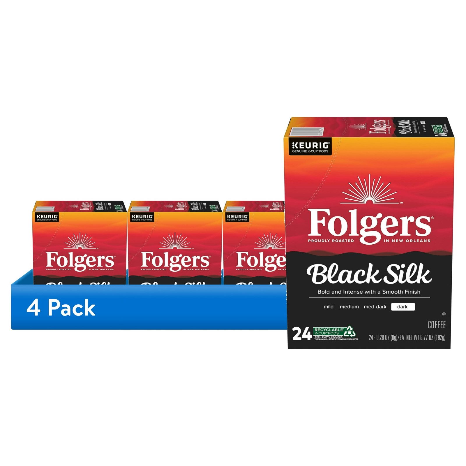 Folgers Black Silk Dark Roast K-Cup Coffee Pods, 24 Count Box (4-Pack Combo)