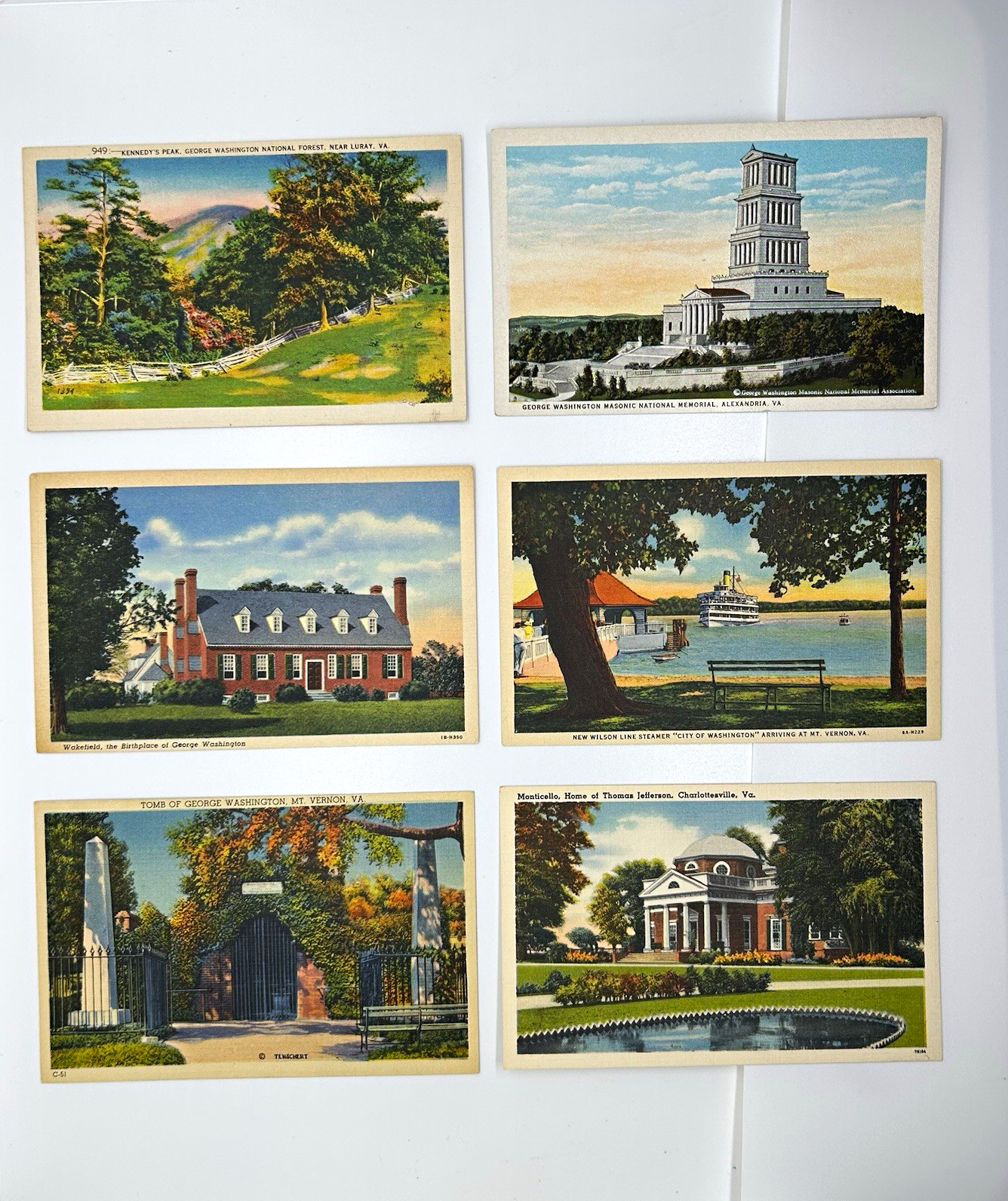 UNPOSTED Vintage Assortment of Linen Postcards, Scenic Virginia, Set of 6