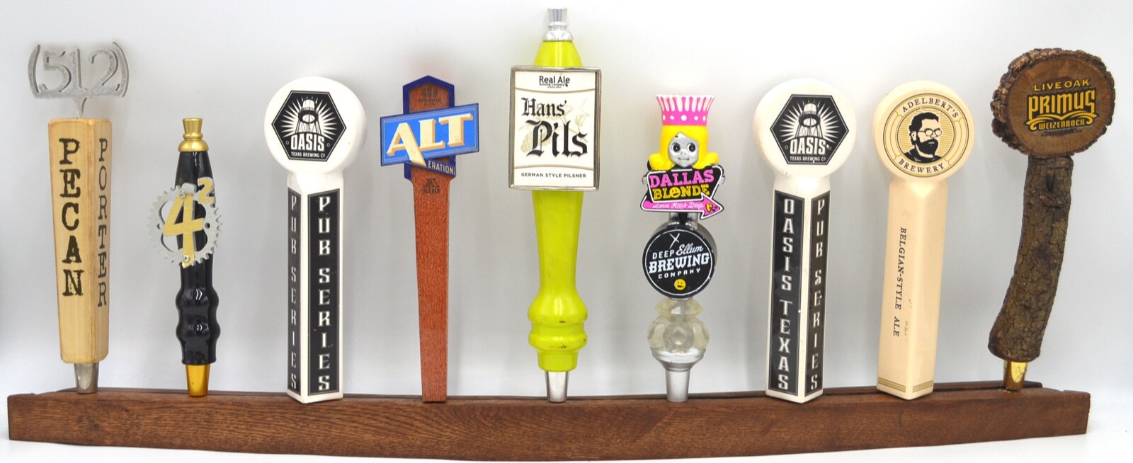 Handmade Oak Kentucky Whiskey Barrel Stave 9 Beer Tap Display Wall Mountable