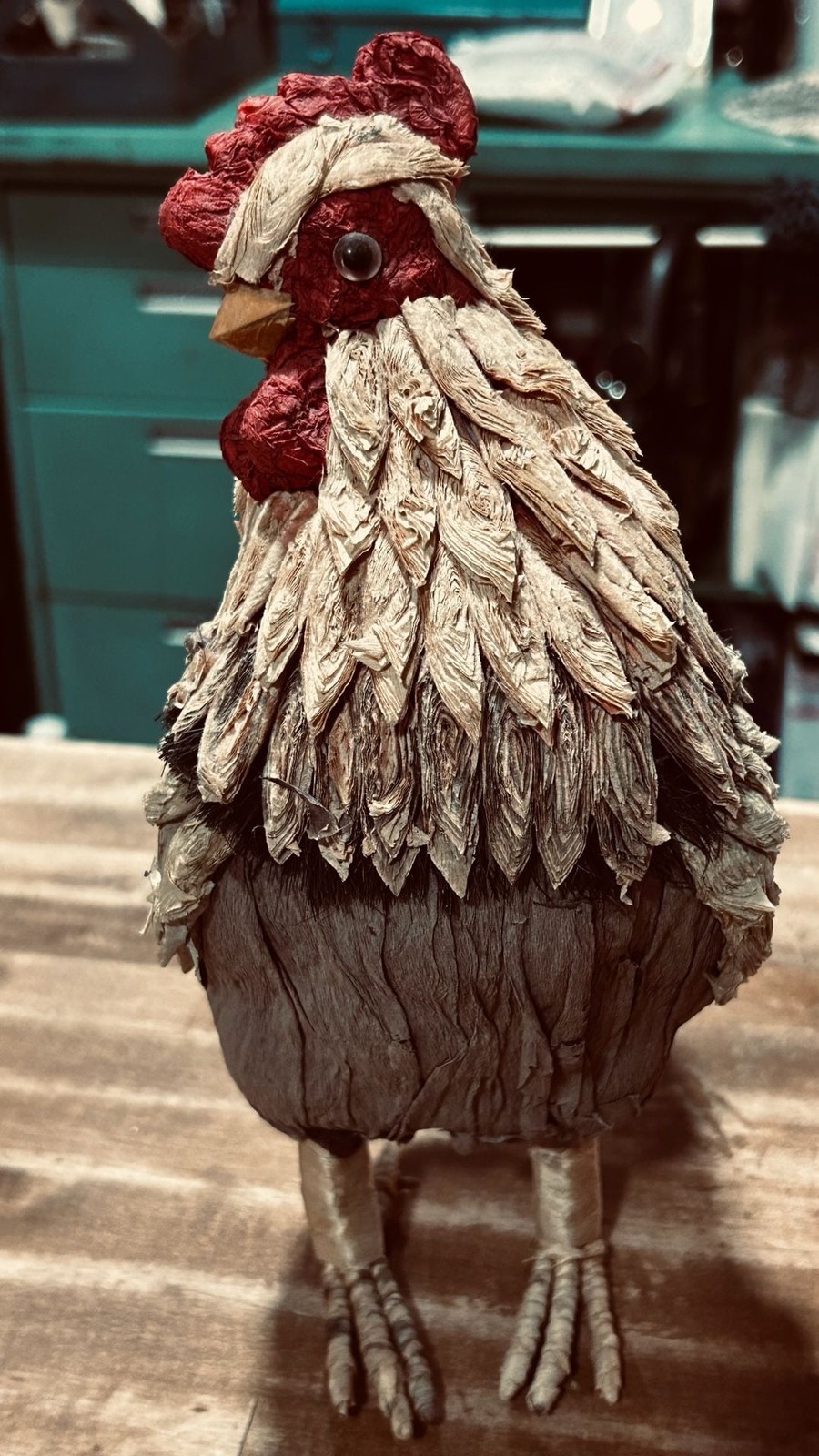 Decorative Paper Mache Rooster Figurine Farmhouse Decor