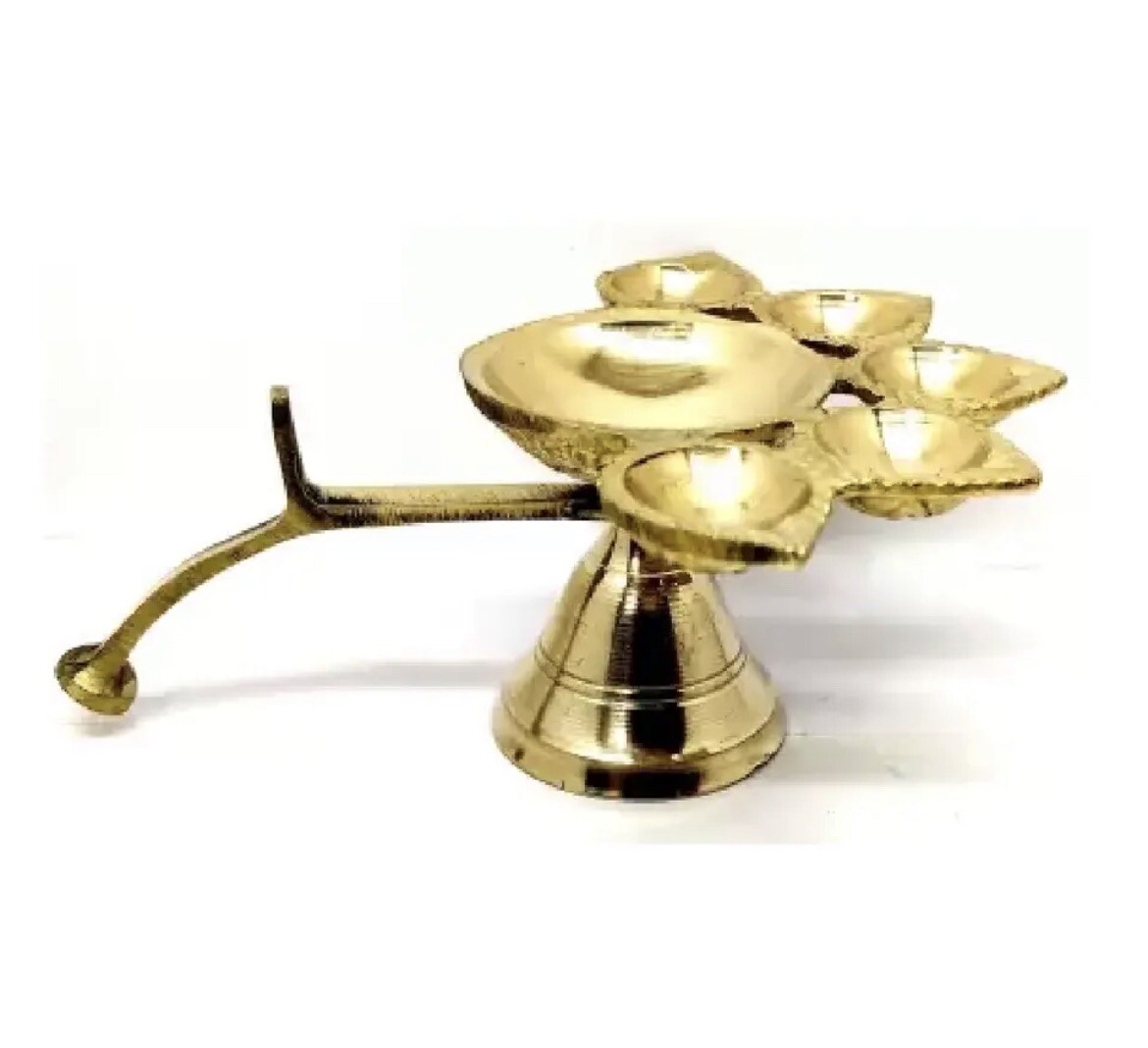 Diya Panch Aarti Brass Lamp Hindu Puja Burner for Diwali navratri Gifts 1pcs 4″