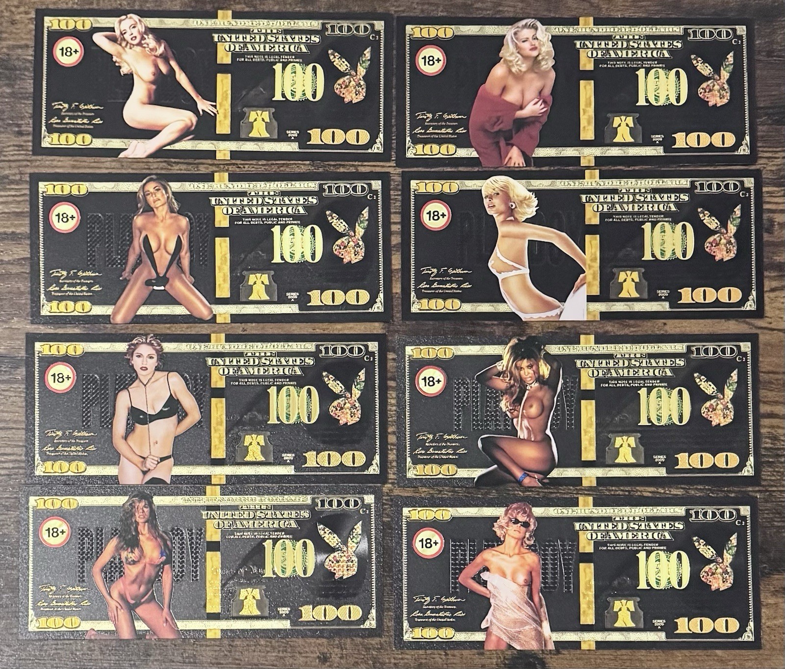 Playboy “Spicy” 24k Gold Foil $100 Banknotes 8 Exotic Novelty Notes 18+ Only