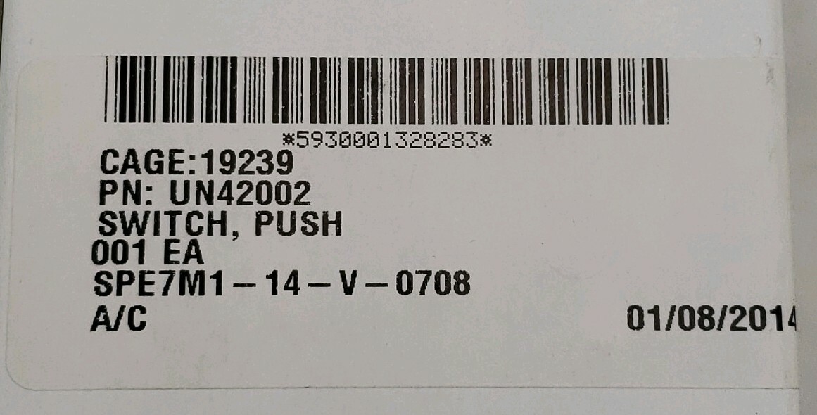Heavy Duty Push Button Switch PN: UN42002 NSN 5930-00-132-8283 CAGE:19239