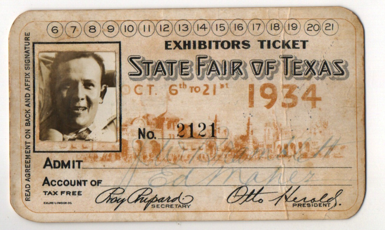 1934 State Fair of Texas Vendor License TX Texas State Fair Rare EP1A