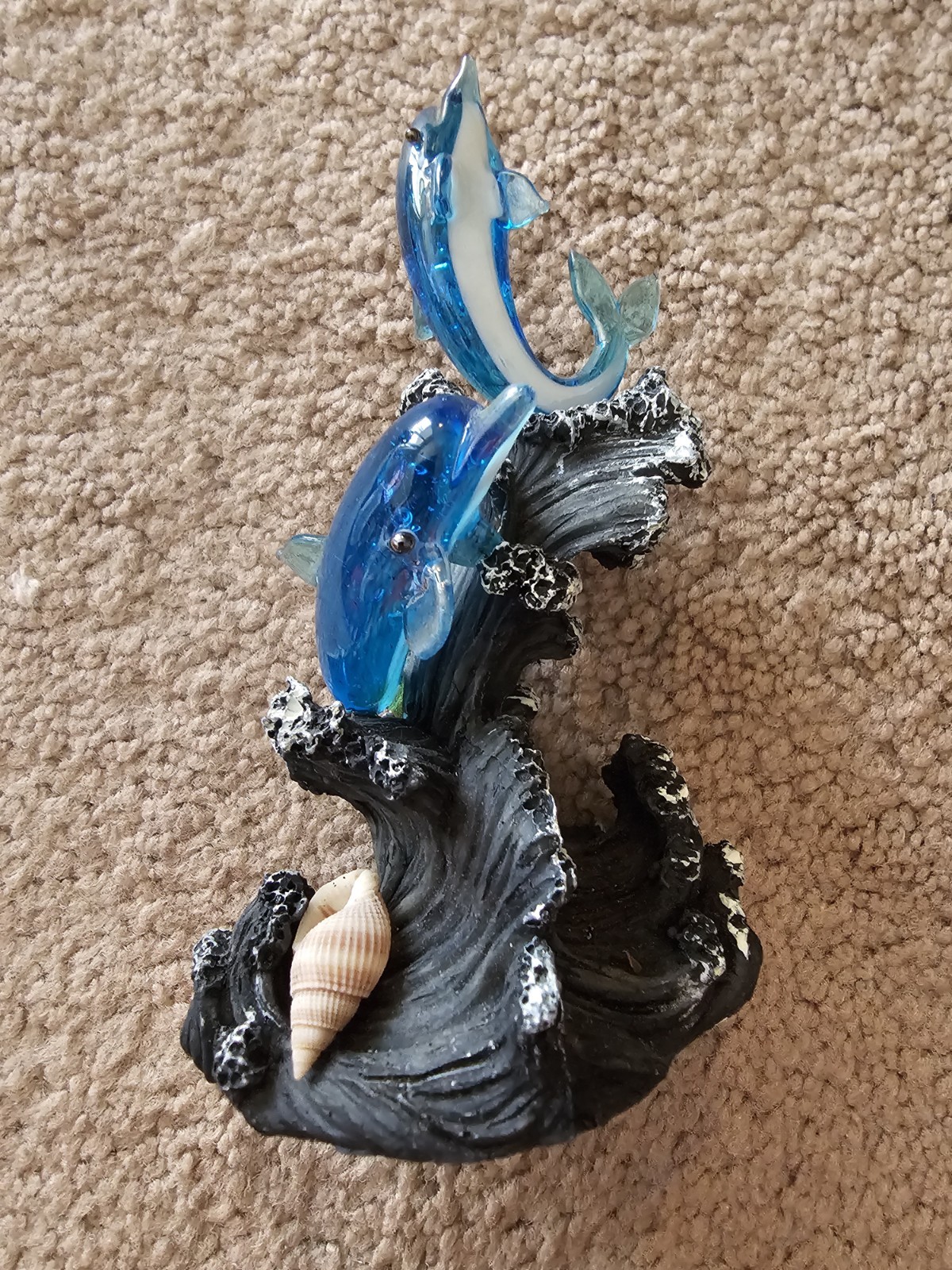 New Vintage 90s Dolphin Statue With Seashell 5 Inches Tall