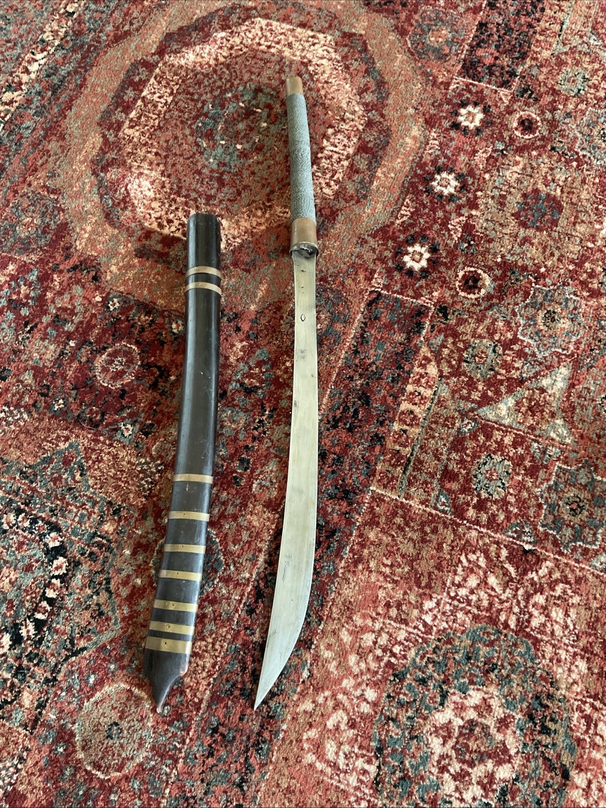 Vintage Southeast Asian Dha Sword with 18″ Blade Overall Length 28”