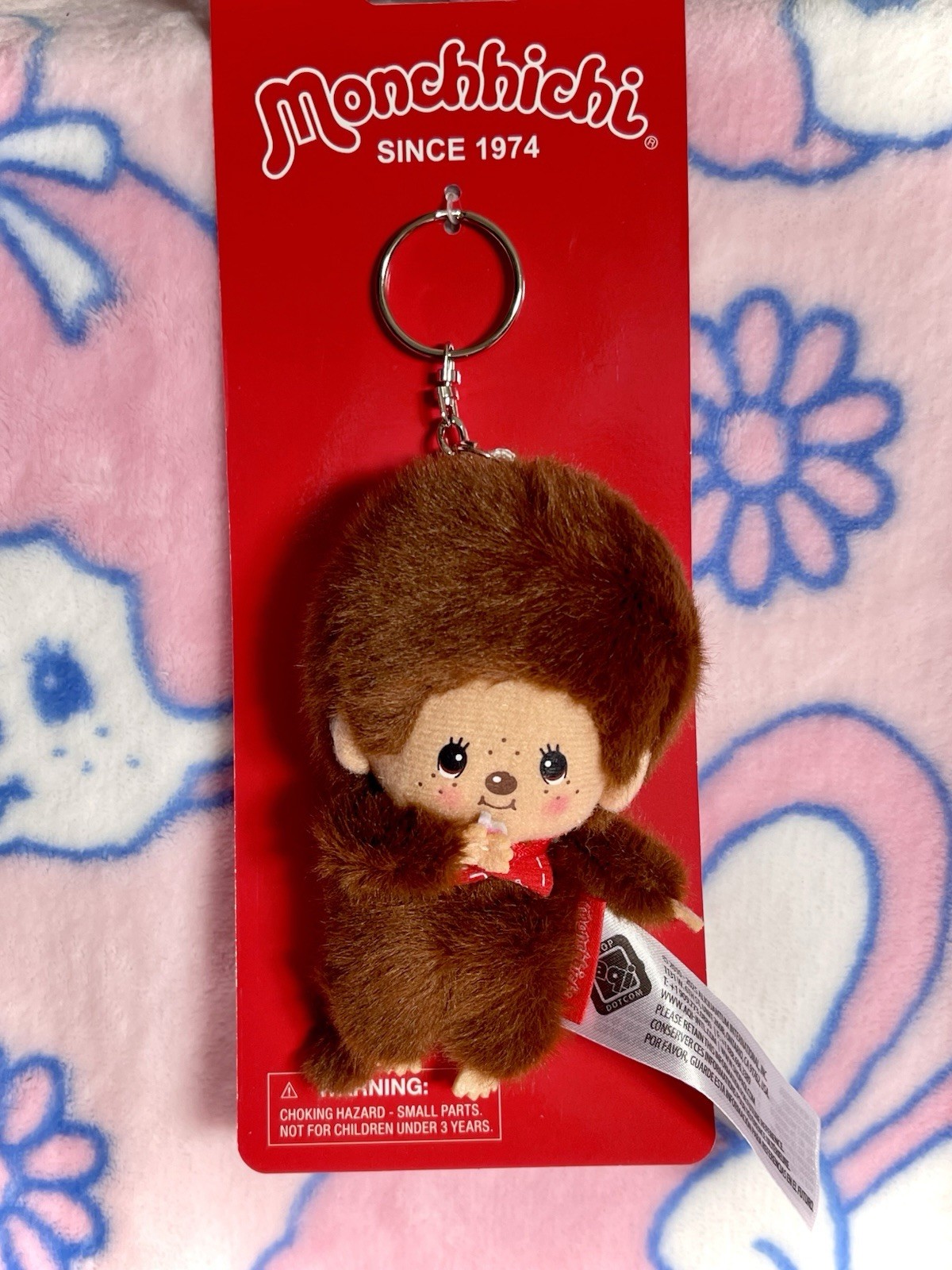 Sekiguchi Monchhichi Classic Boy Monkey Plushie Keychain 4″ Red Bib NEW!!