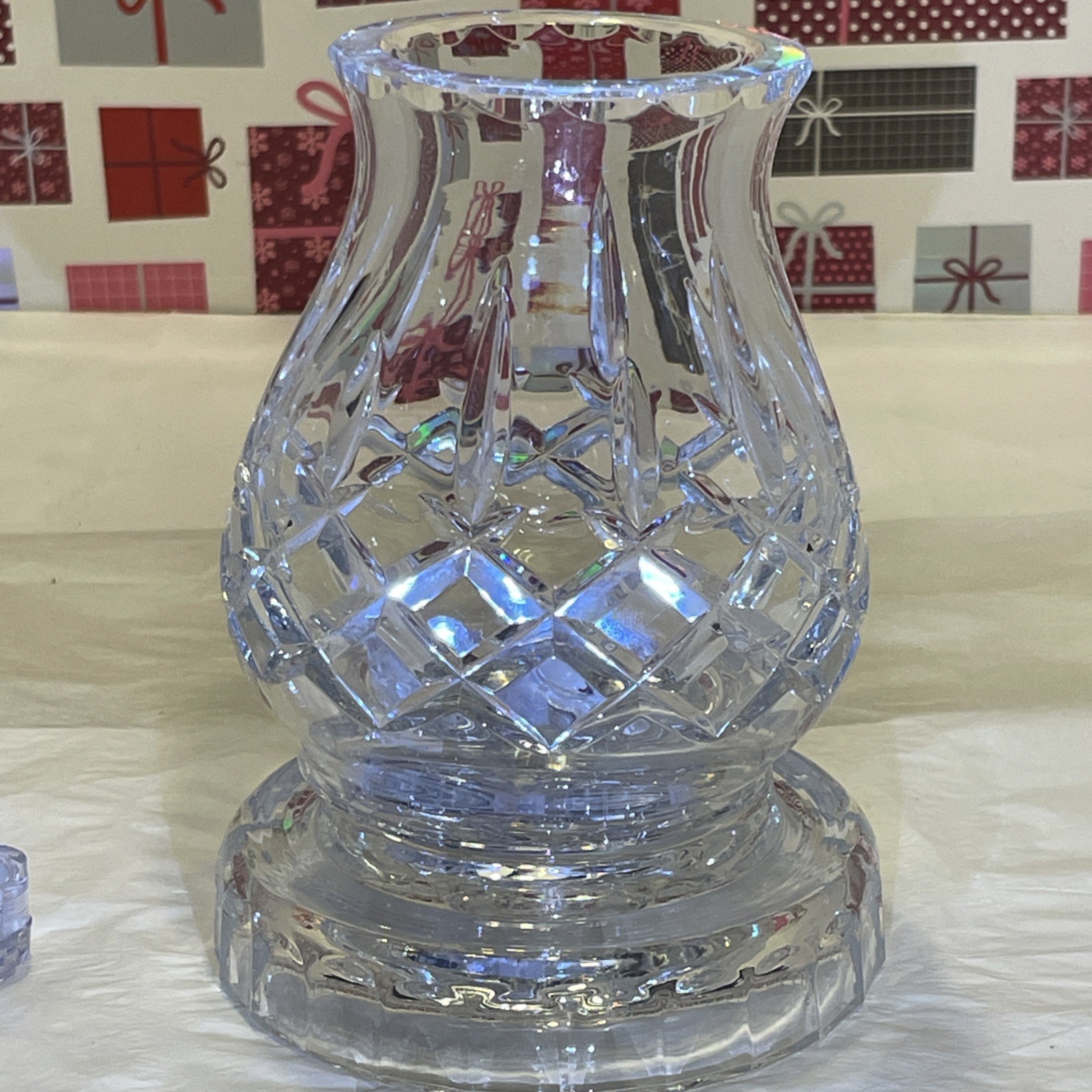 VTG Waterford-like Hurricane Hamden Diamond Cut Crystal Fairy Lamp. 6.5 x 5”