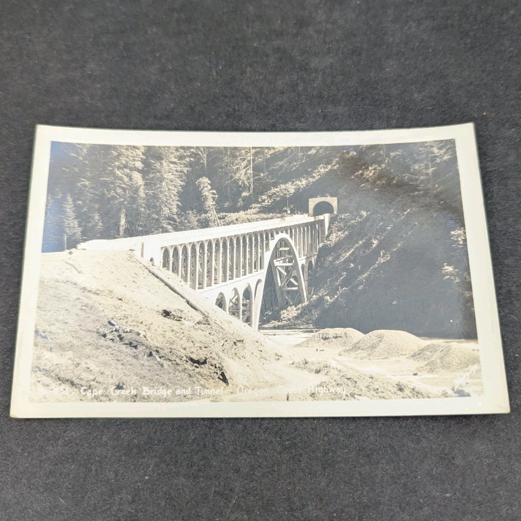 Cape Creek Bridge Tunnel Sawyers Oregon Coast Highway RPPC Postcard Real Photo