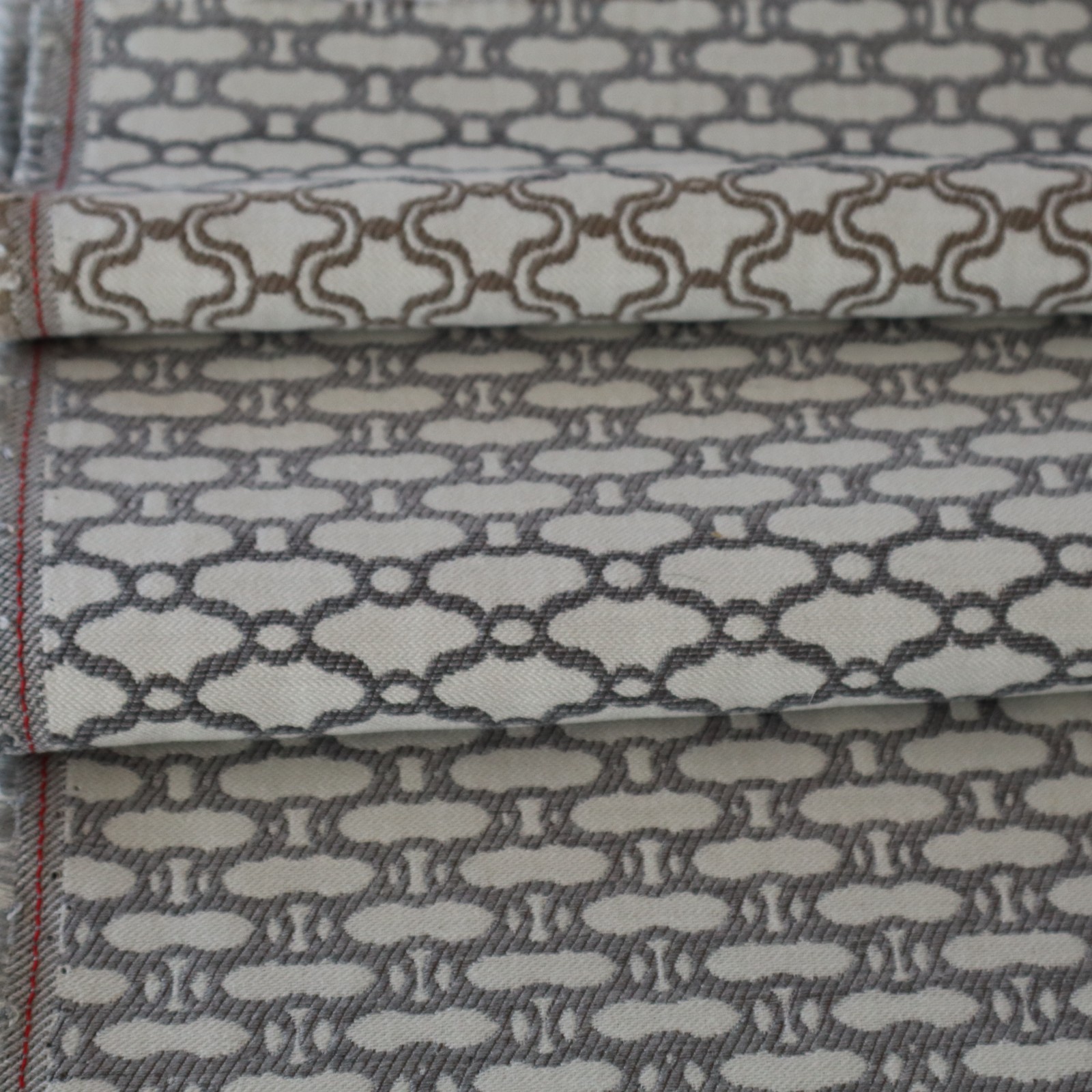 Vintage Contemporary Upholstery Fabric, Gray, Taupe Tan Lattice Links 5.6 yds