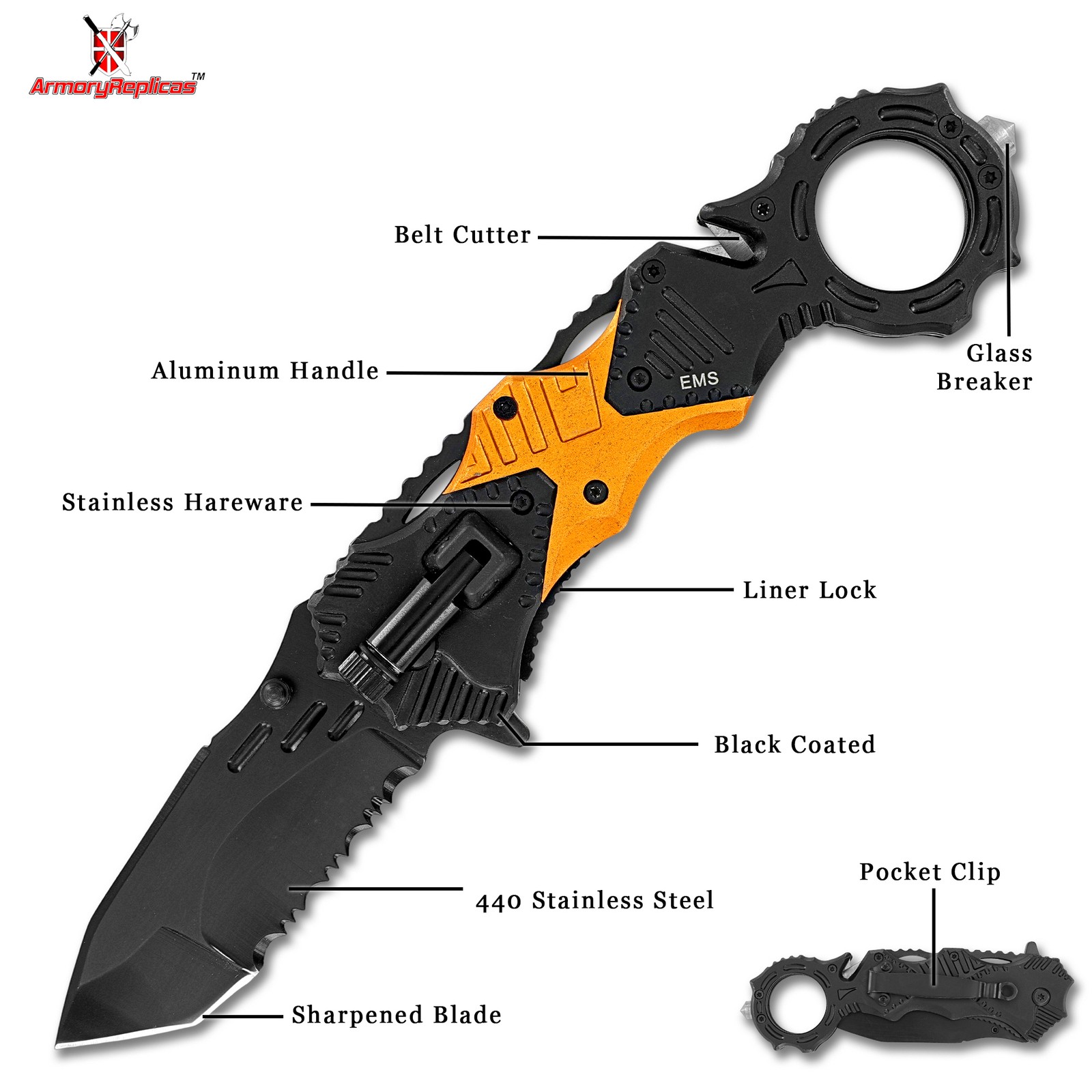 Floodlight EMS Rescue Tactical Emergency Pocket Knife – Rescue Blade -Multi-Tool