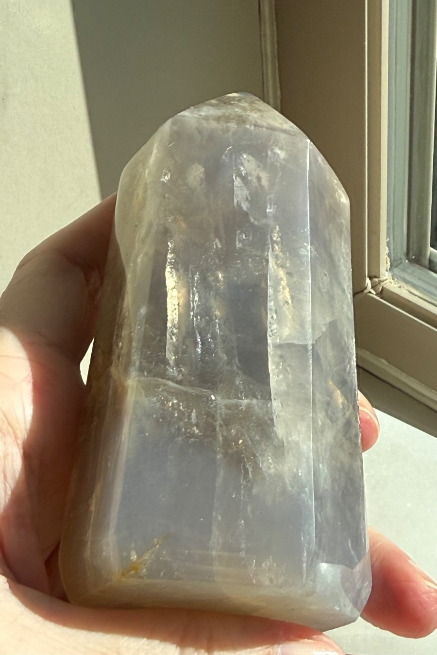 Impressive Large Blue Rose Quartz Generator with Intense Rainbows