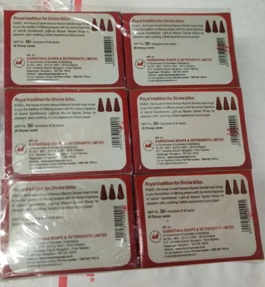 MYSORE Sandal Incense Cones Dhoop – 6Packs of 20 Cones Each (Total-120cones)