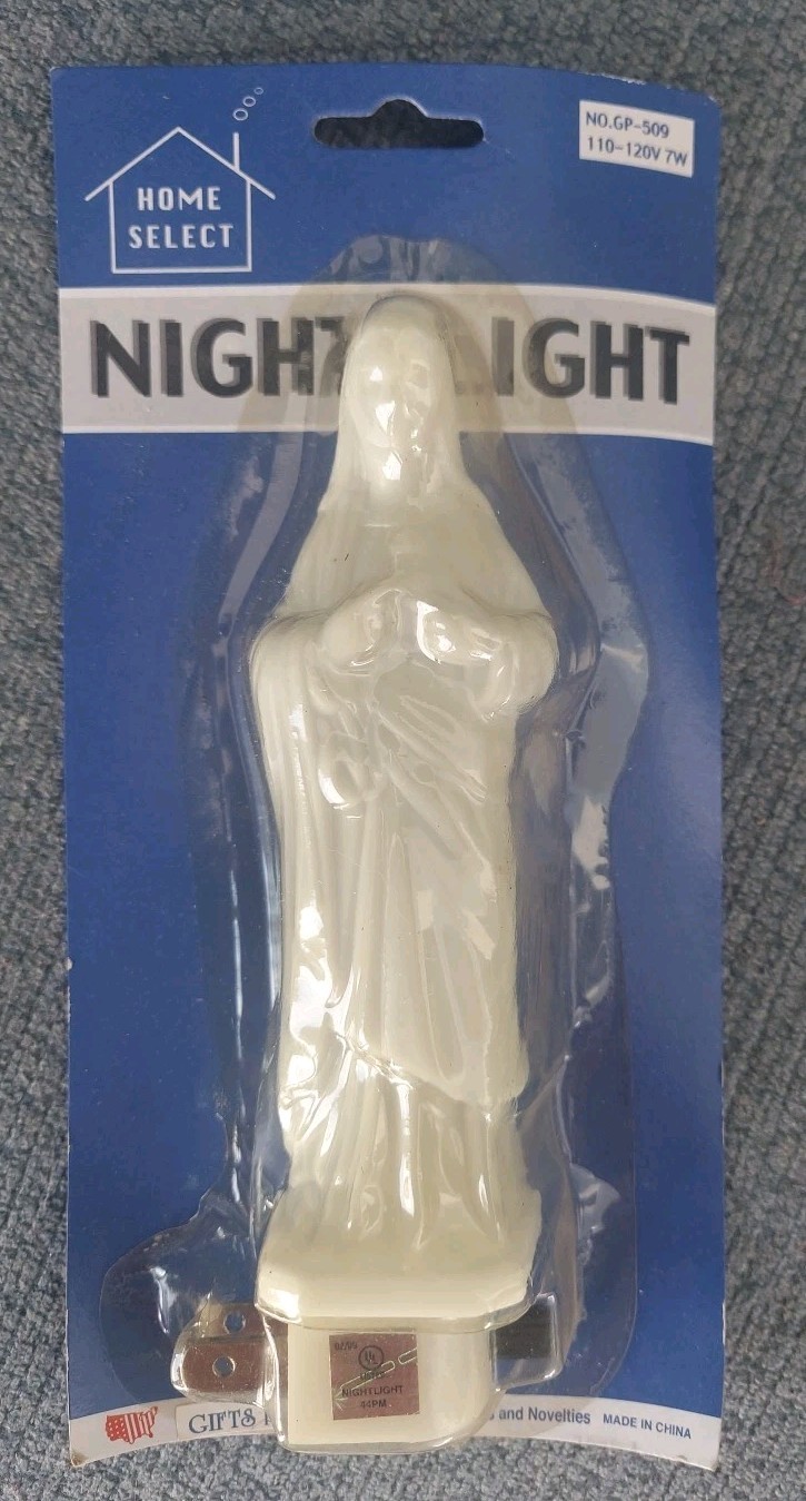 Vintage 7″ JESUS CHRIST Virgin Mary Plug In Nightlight W/ Bulb New Old Stock
