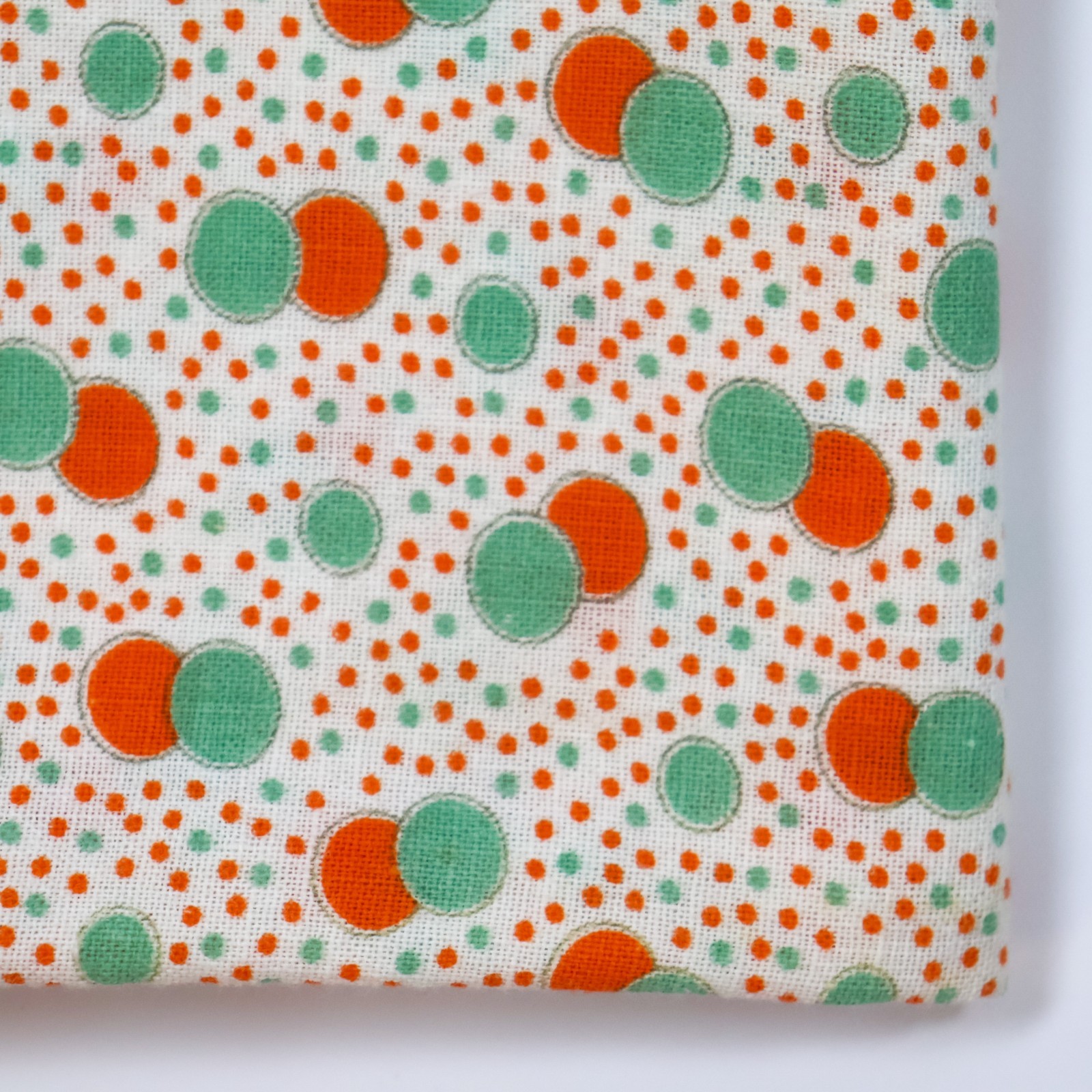 Vtg Feedsack Fabric 1940s Old 18×21 Big Little Dots Circles Orange Green