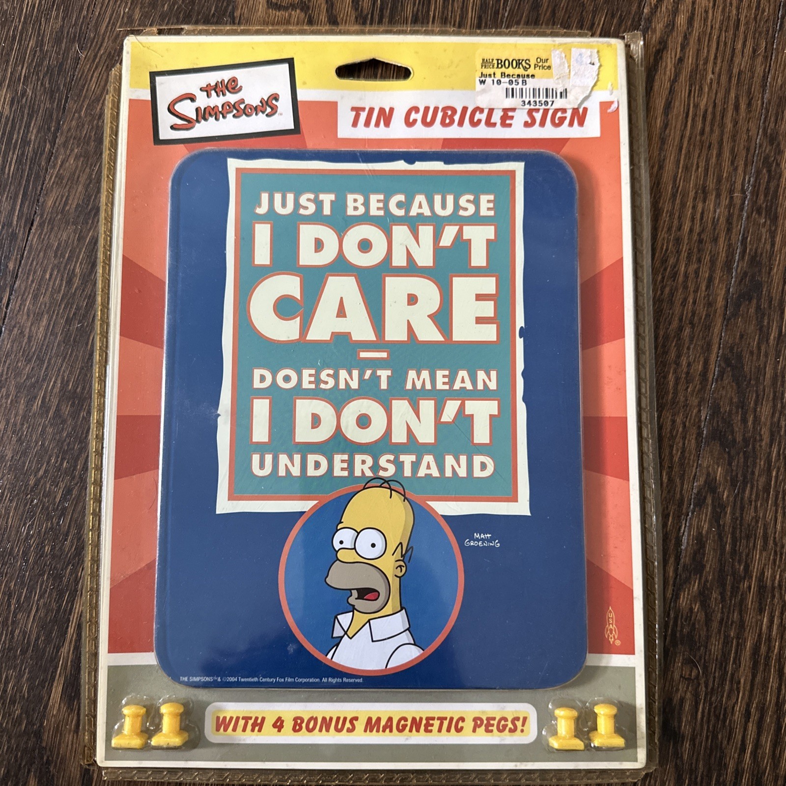 THE SIMPSONS Tin Cubicle Sign w/ Four Magnetic Pegs ~ NEW Unopened.