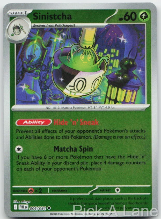Sinistcha 006/084 Uncommon Pitch Black Pokemon Reverse Holo Near Mint