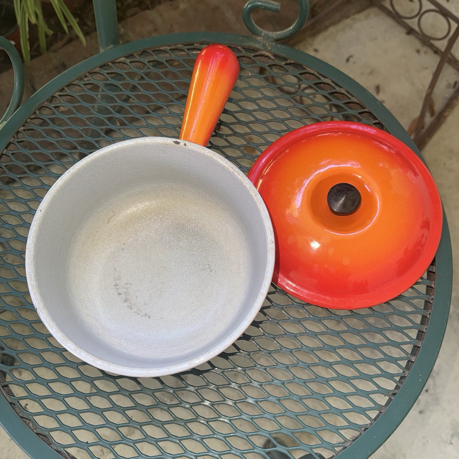 Vintage Le Creuset #16 Flame Orange Sauce Pan w/Lid Ombré Hollow Handle Cookware