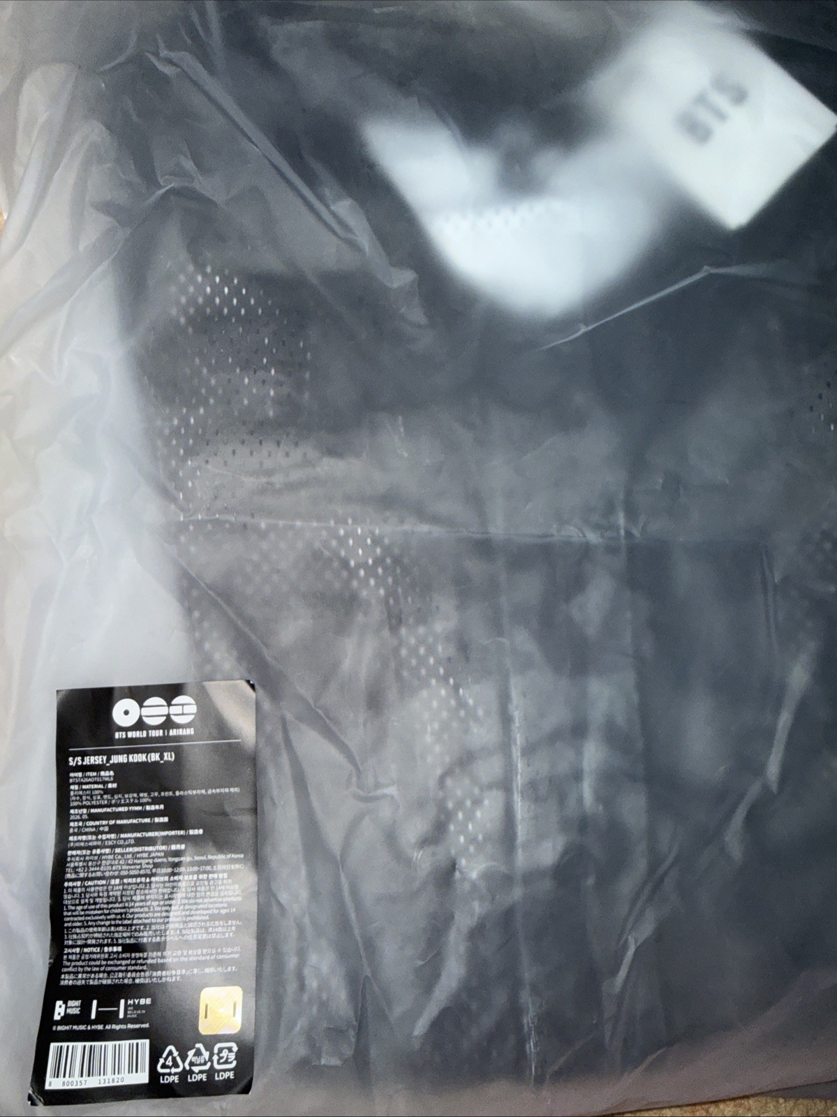 BTS s/s Jung kook JK jersey Size XL Official MD Arirang
