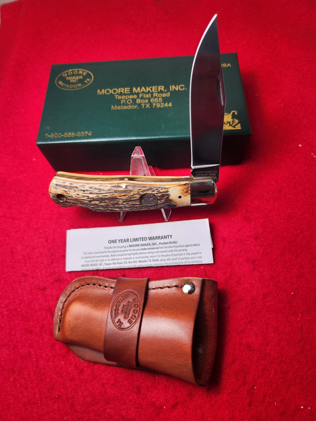 Moore Maker USA 6106 LB Single Blade Lockback Large Trapper Knife Genuine Stag