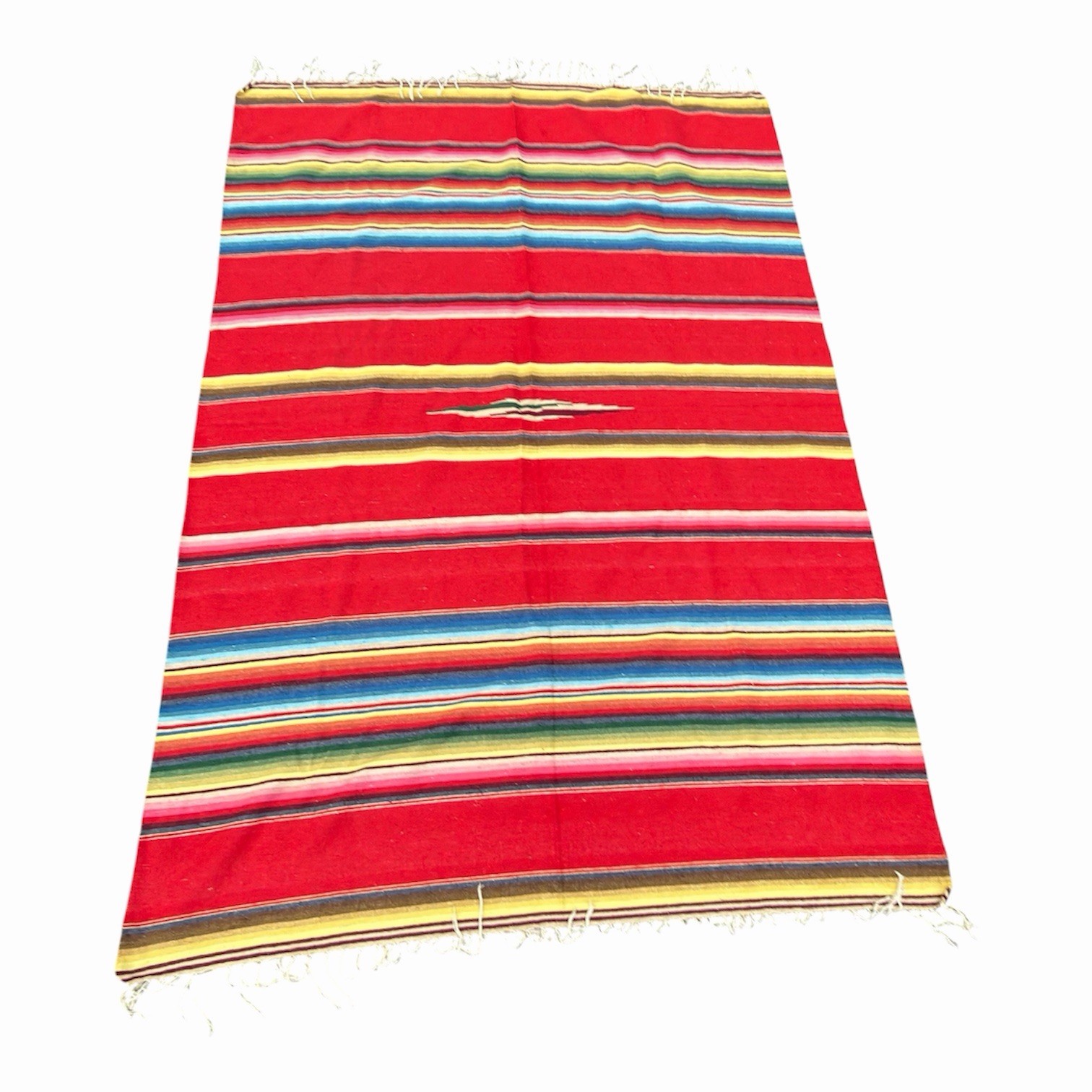 Vintage Handwoven Mexican Saltillo Sarape Multicolored Woven Blanket Red 92 X 64