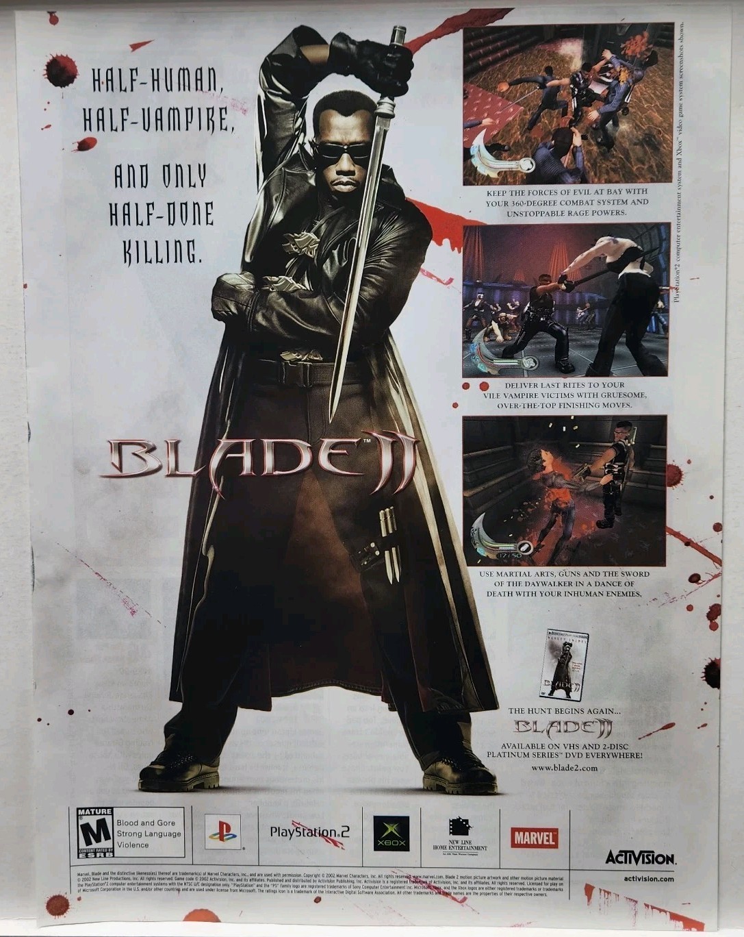 2002 Blade II Sony Playstation 2 PS2 XBOX Official Print Ad Poster Promo Art