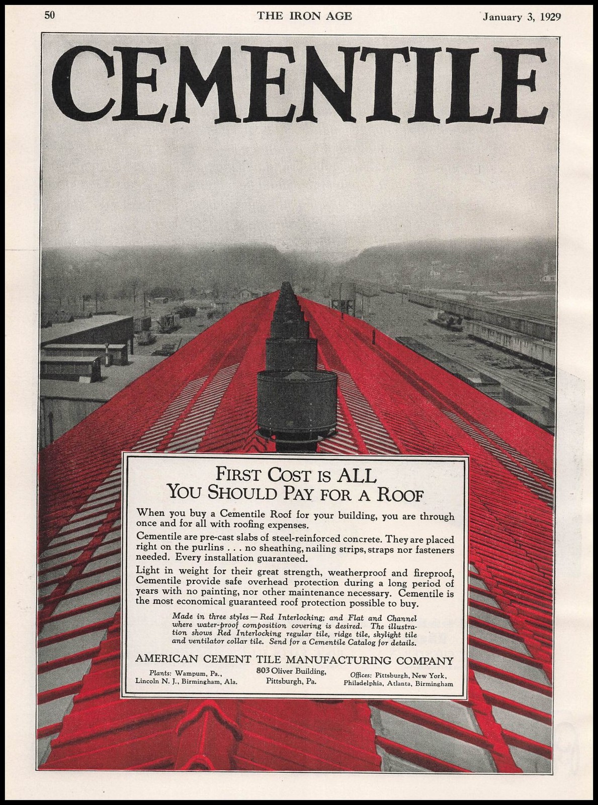 1929 American Cement Tile Mfg Co. Birmingham Alabama Photo Cementile Print Ad