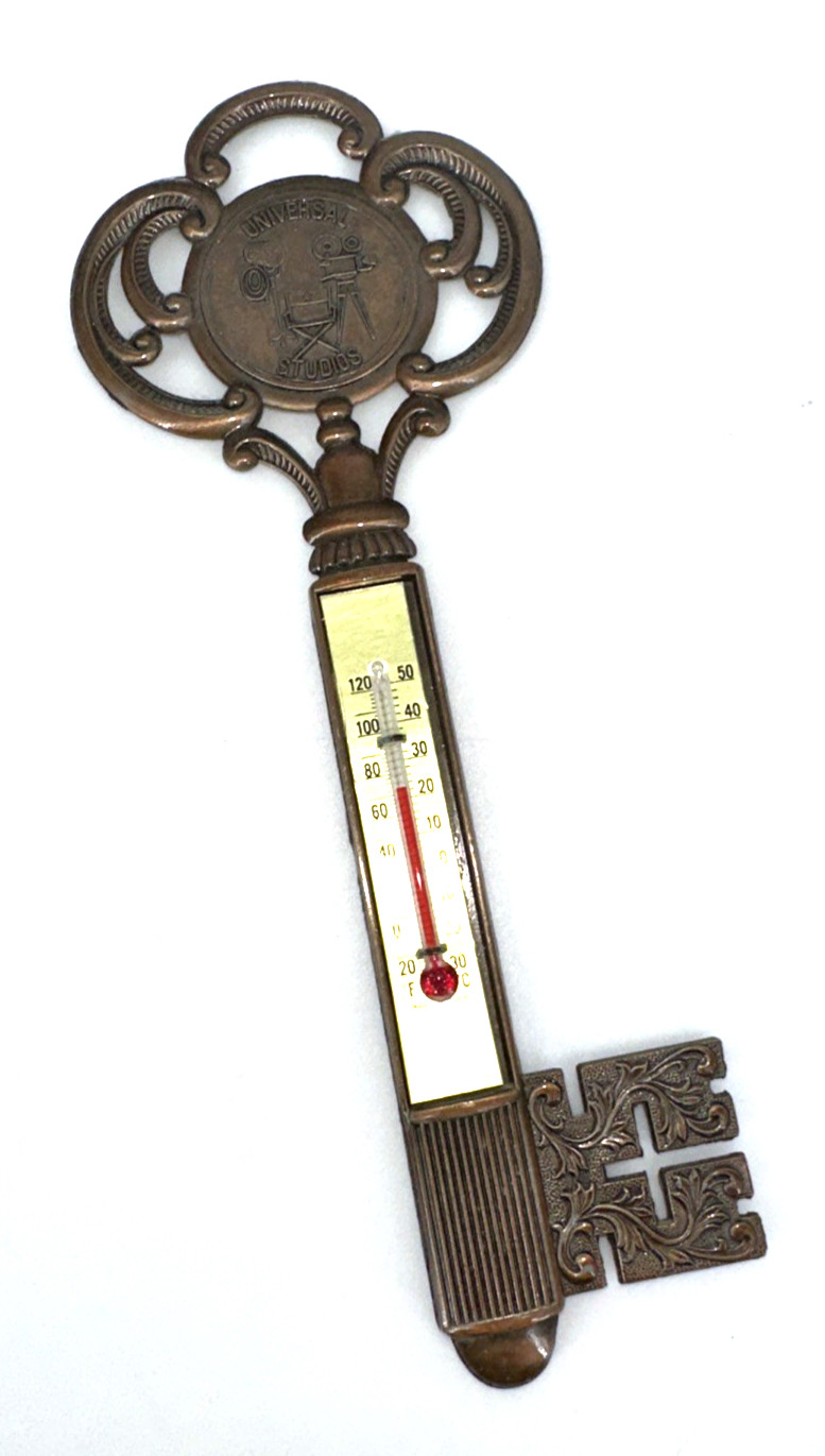 Universal Studios Thermometer Key Shape Metal Made in USA 7.75 Inch Tall