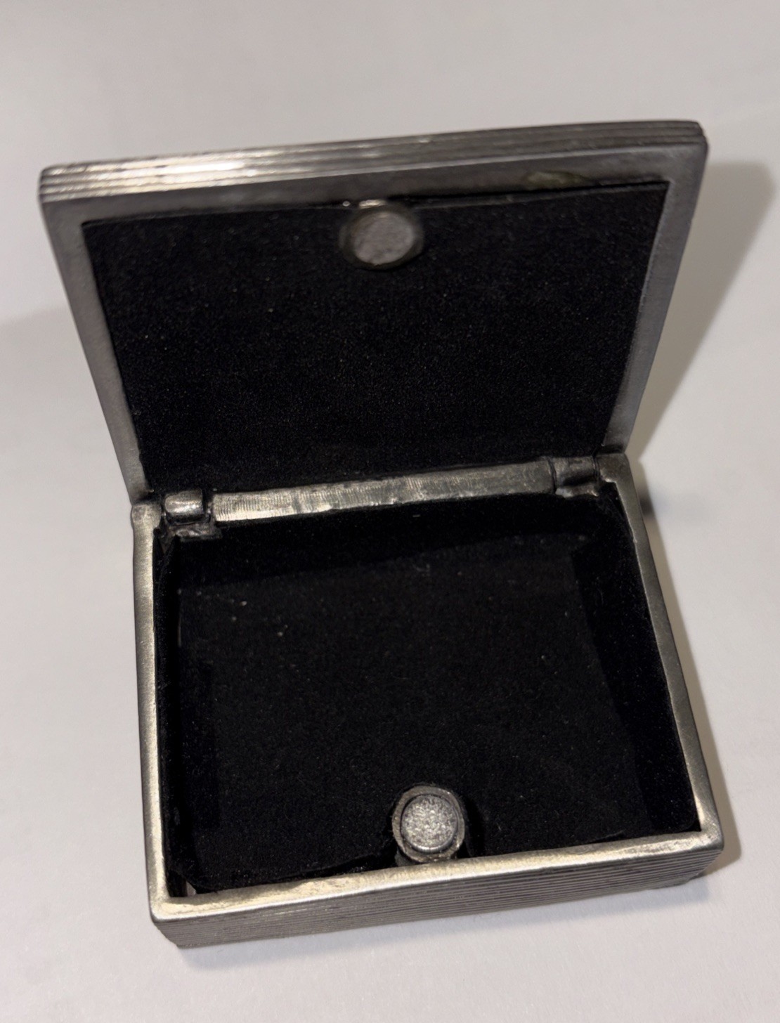Silver Pewter Hinged Trinket Small Trinket Box Magnet Close Book Intricate Lid
