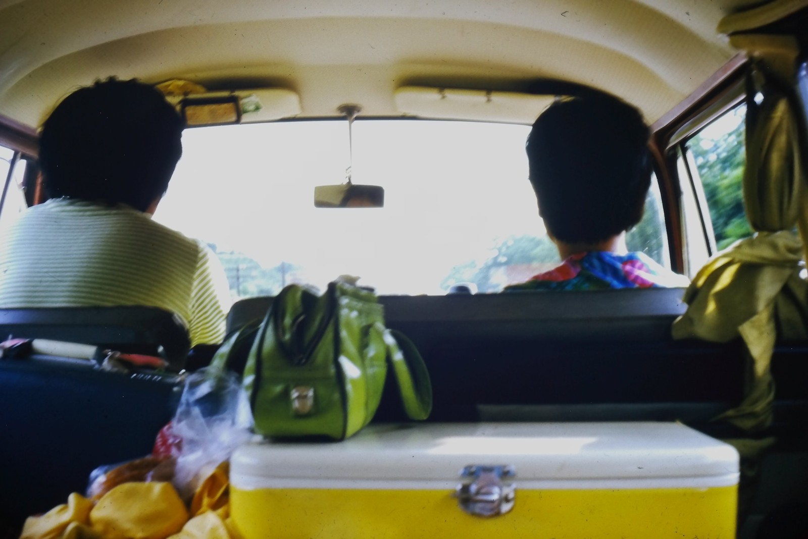 c1970’s 35mm Slide, People Inside Car, Road Trip mid 1970s green Wagon