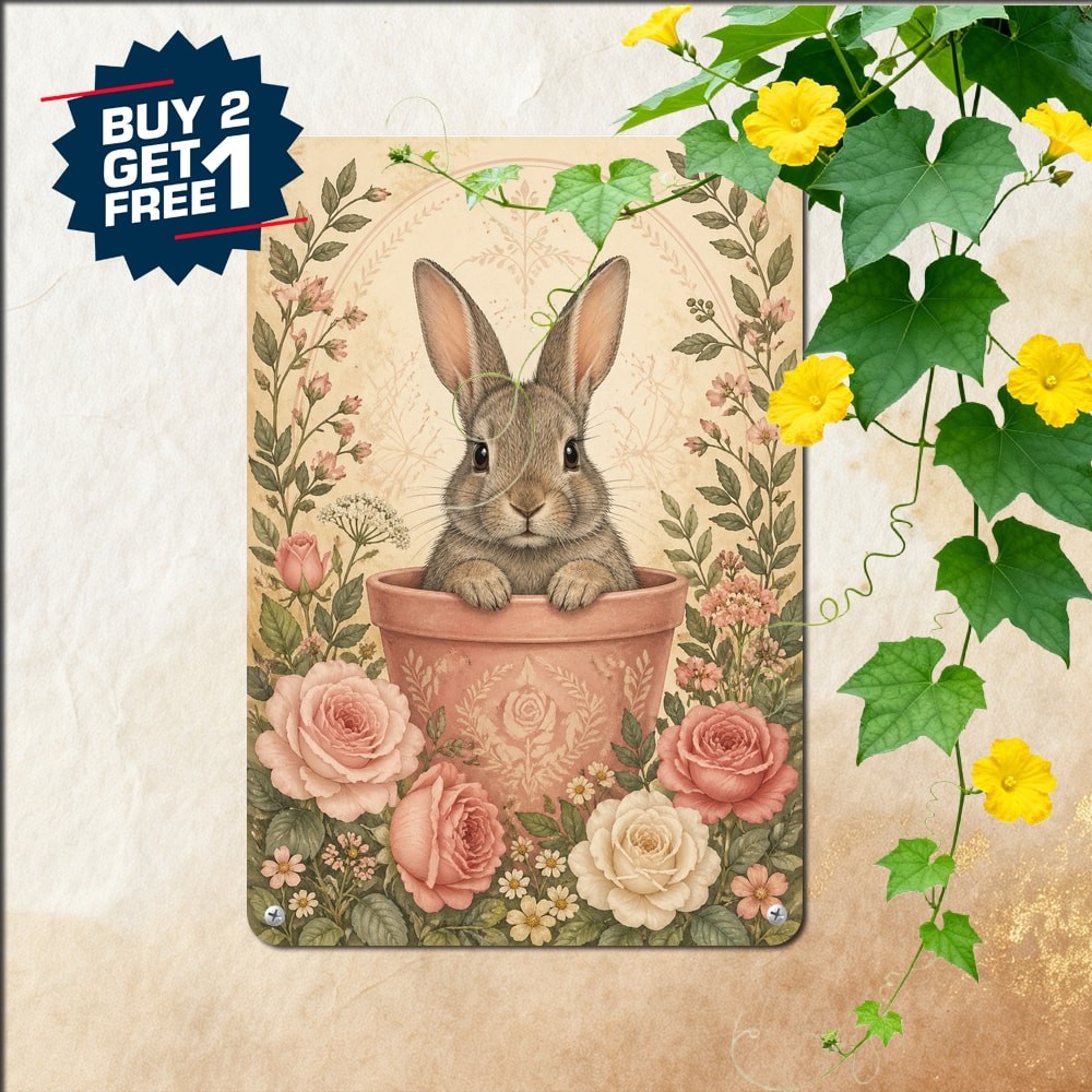 Easter Rabbit Metal Sign Vintage Charming Farmhouse Pet Portrait Metal Plaque