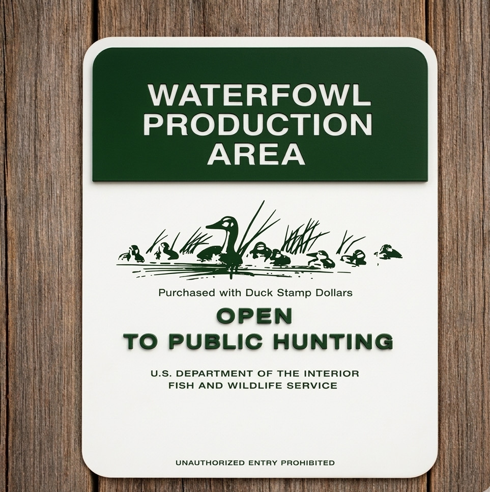 Waterfowl Production Area Sign Department of the Interior Fish & Wildlife Duck