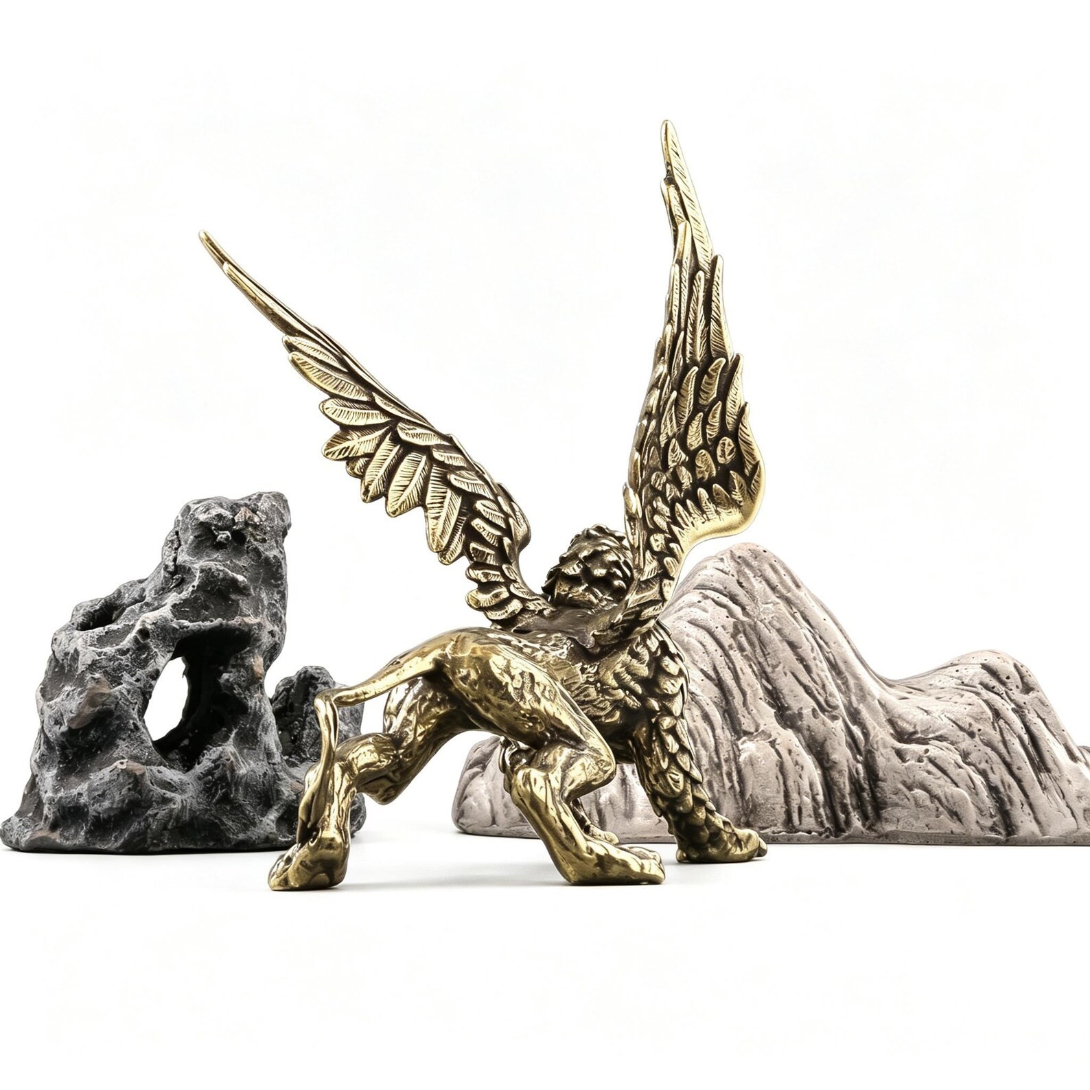Vintage Solid Brass Griffon Mythical Creature Statue Collectible