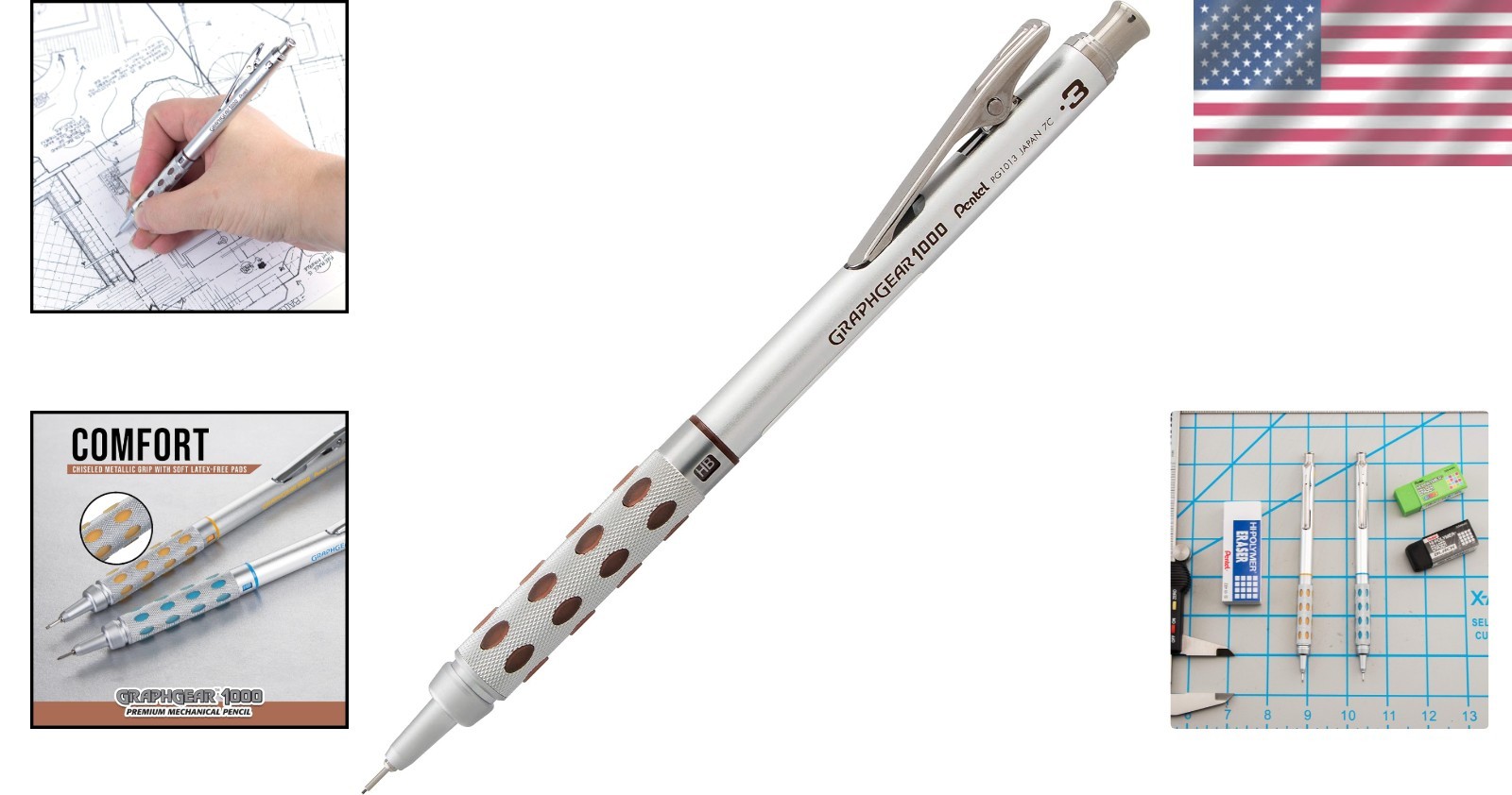 GraphGear 1000 0.3mm Automatic Drafting Pencil – Precision & Comfort in Black