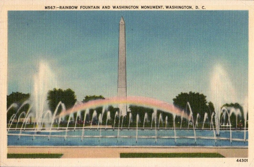Washington D.C. Rainbow Foundtain & Washington Monument 1939 Linen Postcard