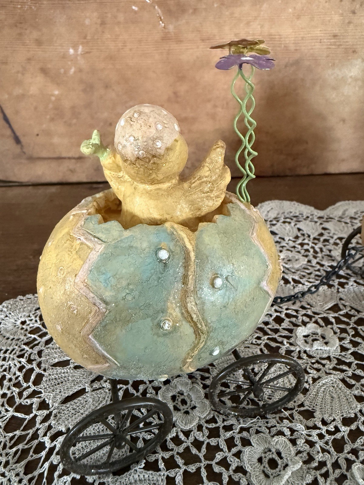 Whimsical Vintage Easter Bunny Egg Train Figurine – Pastel Cracked Eggs