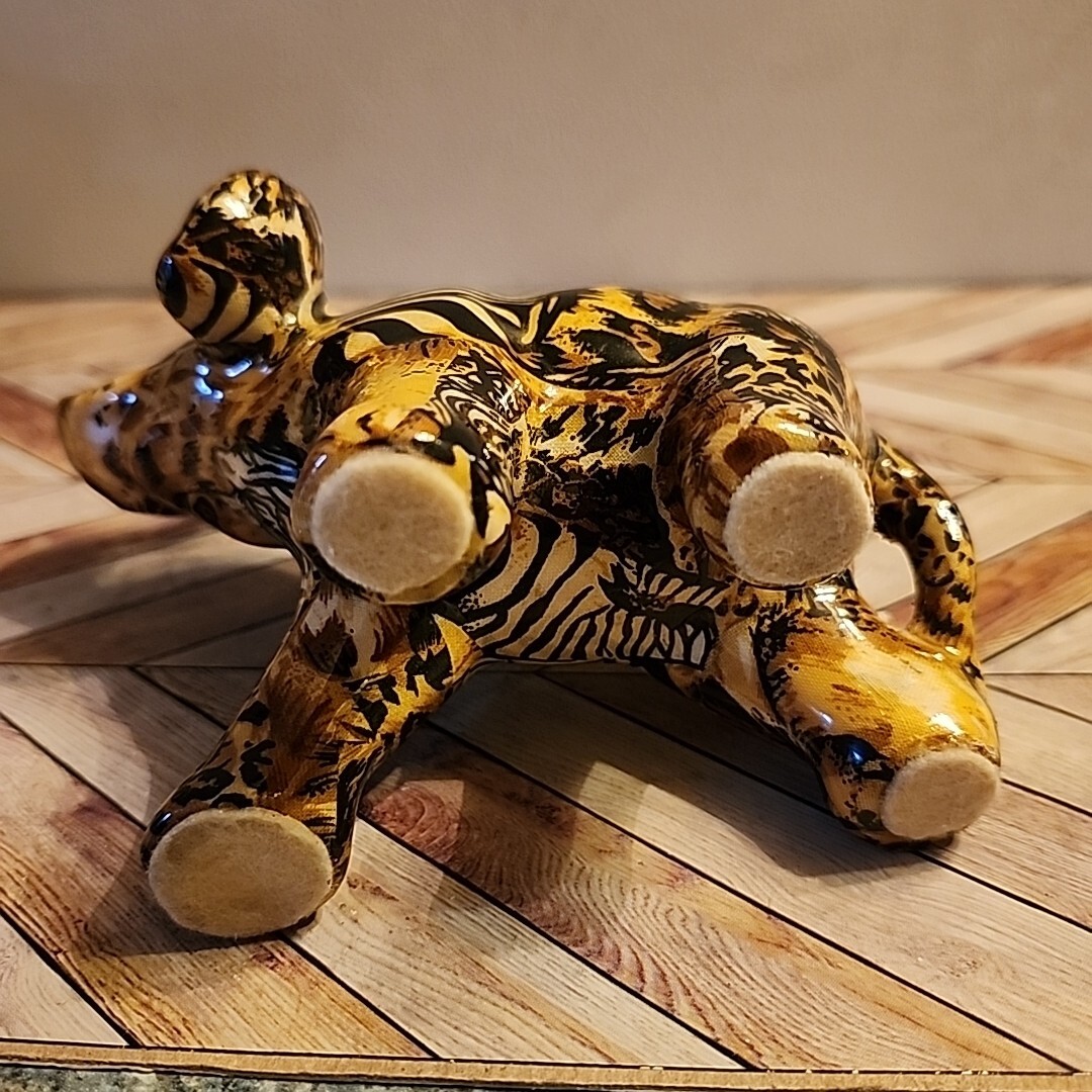 Patchwork Elephant Figurine Safari Animal Print 5″ Tall Ceramic