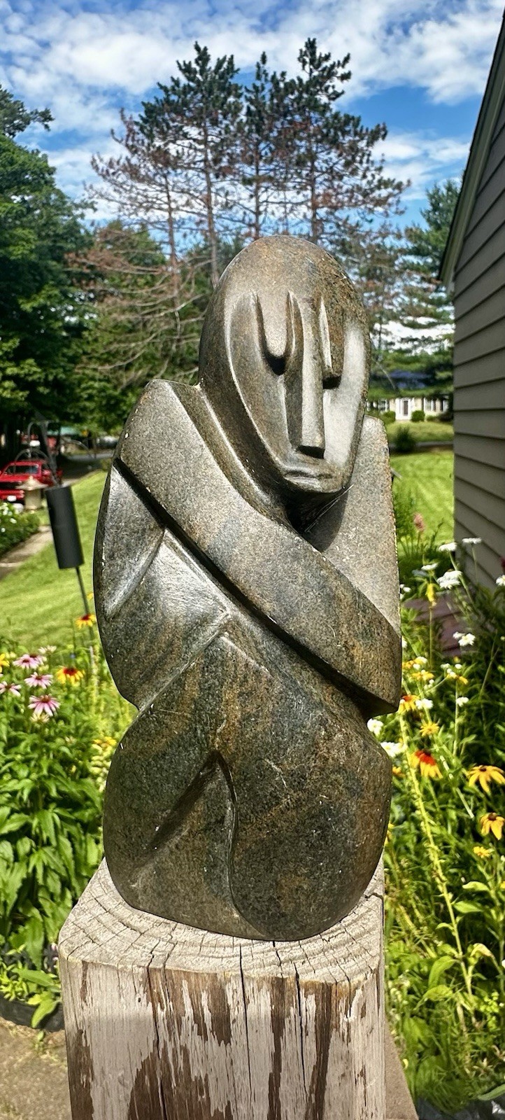African Shona Green Serpentine Soap Stone Hand Carved Sculpture Abstract Signed