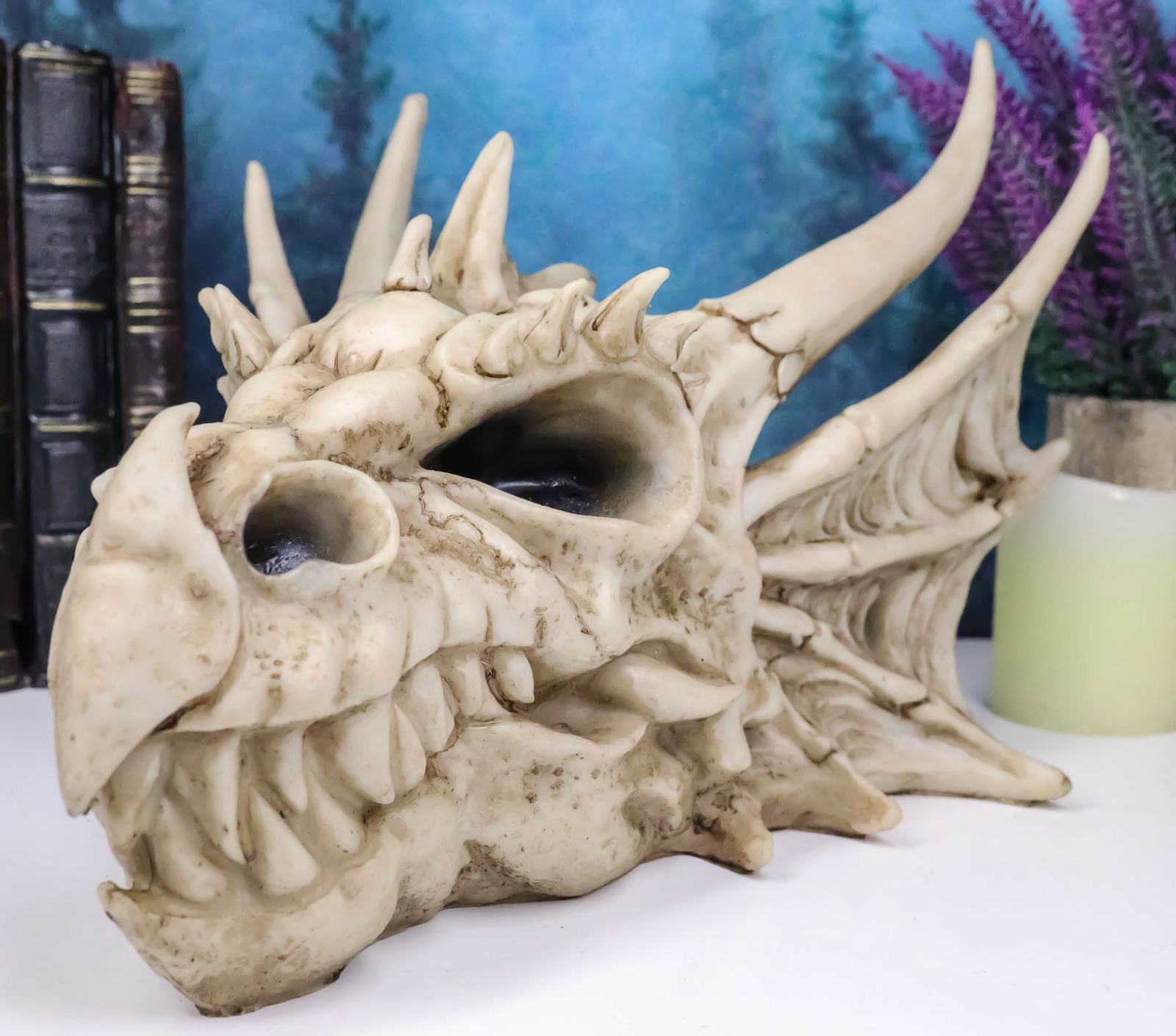 Fantasy Grendel Dragon Head Skull Skeleton Realistic Fossil Replica Statue 9″L