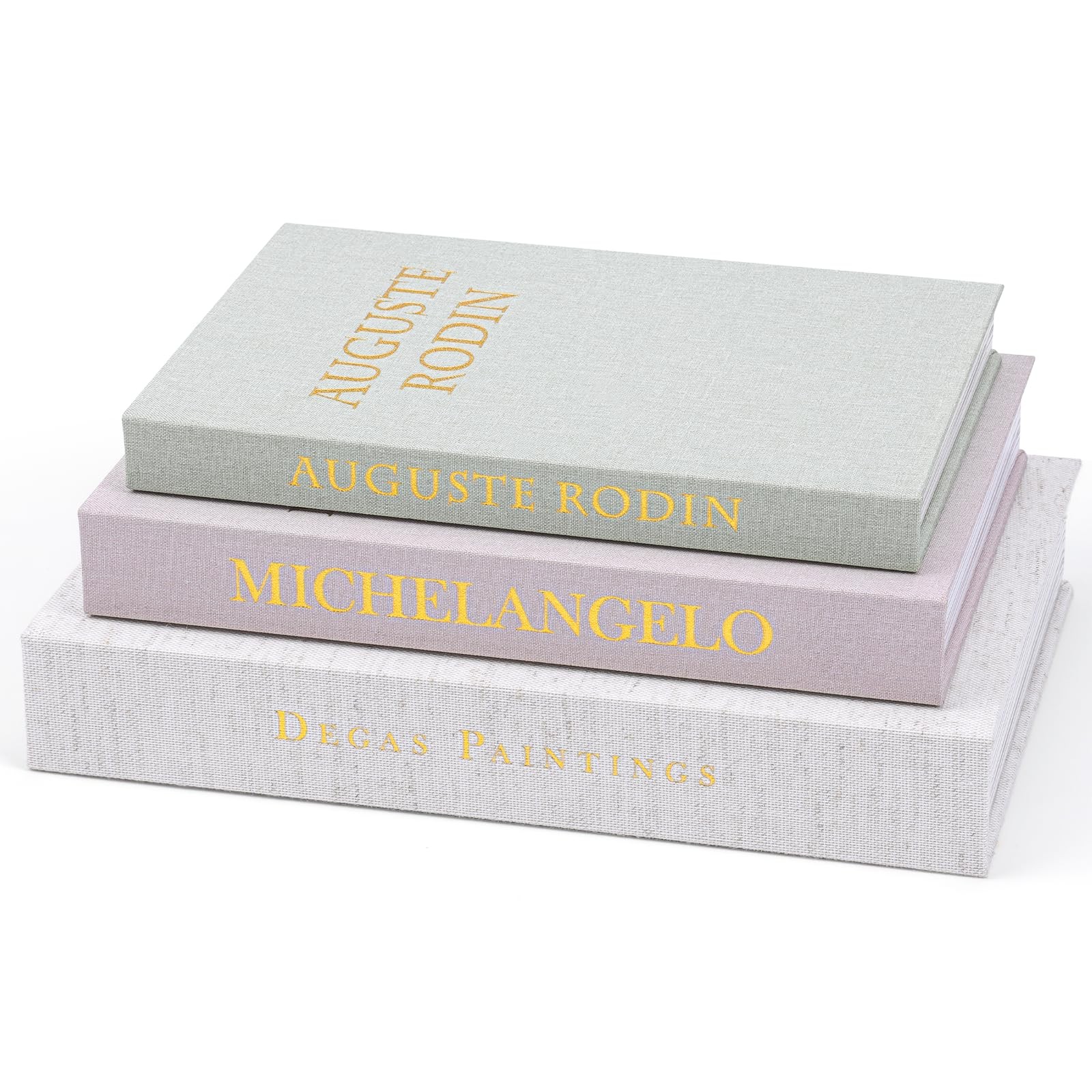 3 Pack Linen Decorative Books for Home Decor Gold Foil Cover Modern Faux Deco…