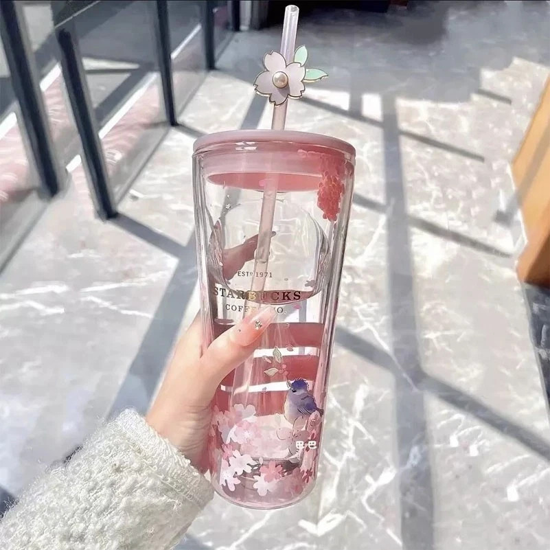 HOT 2022 Starbucks China Cherry Blossom Tumbler Pink Sakura 20OZ Glass Straw Cup
