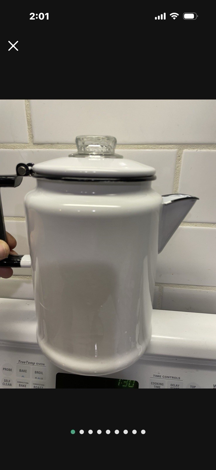 Antique White Enamelware Coffee Tea Pot Electric Ceramic Tile Hot Plate stand