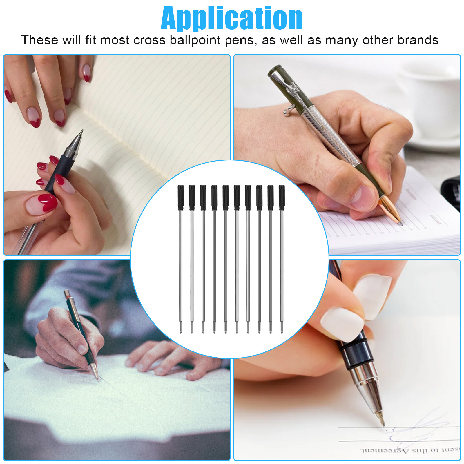 20x Replaceable Medium Cross Style Ballpoint Pen Refills Smooth Black Ink 1.0mm