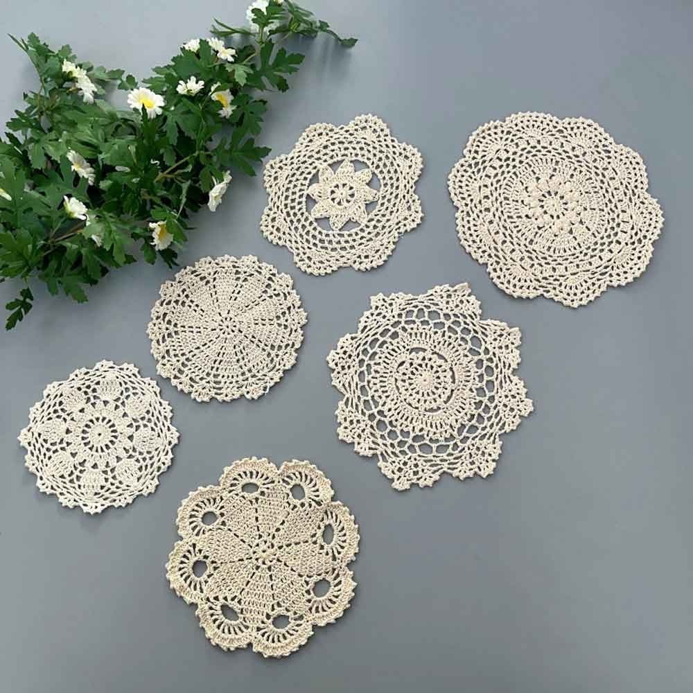 6Pcs/Lot 6-10″ Vintage Hand Crochet Lace Doilies Round Placemats Flower Doily