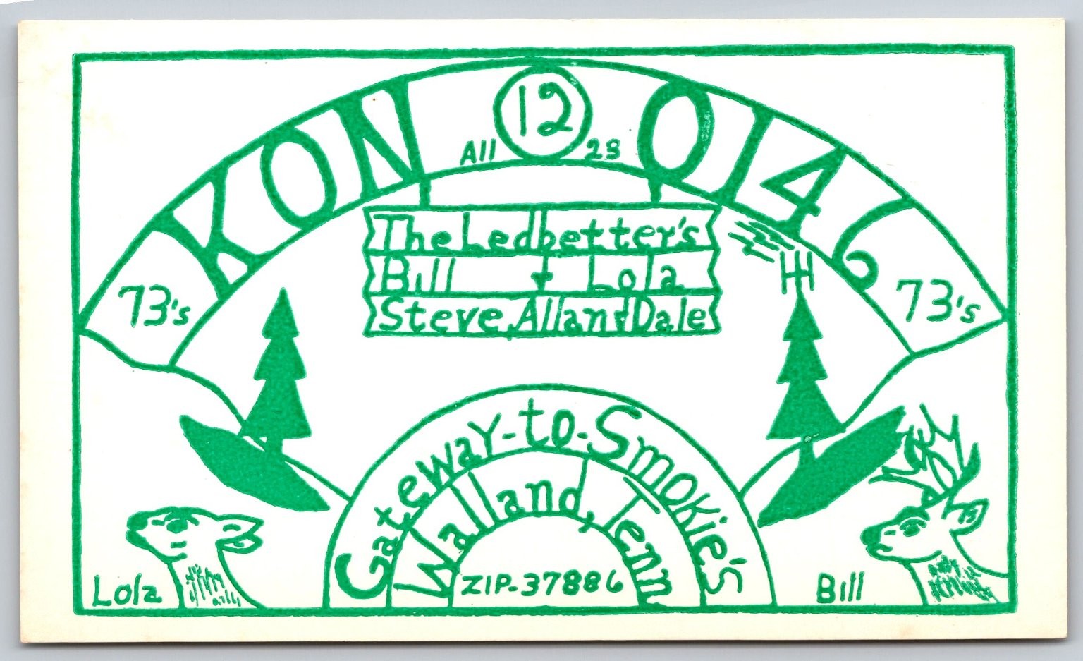 Walland Tennessee Gateway to Smokies Ledbetter’s Family QSL Postcard 1968 A223