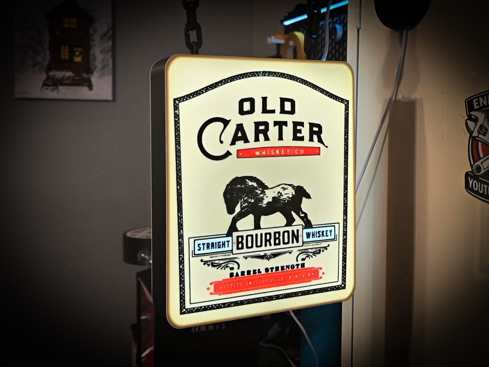 Old Carter Hanging LED Light Box Sign USB Powered Bourbon Bar Decor