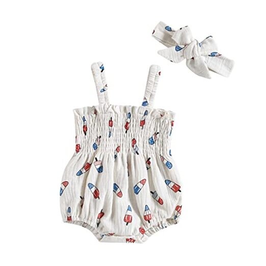 4th Of July Baby Girl Outfit American Flag Jumpsuit 3-6 Months Creamy White