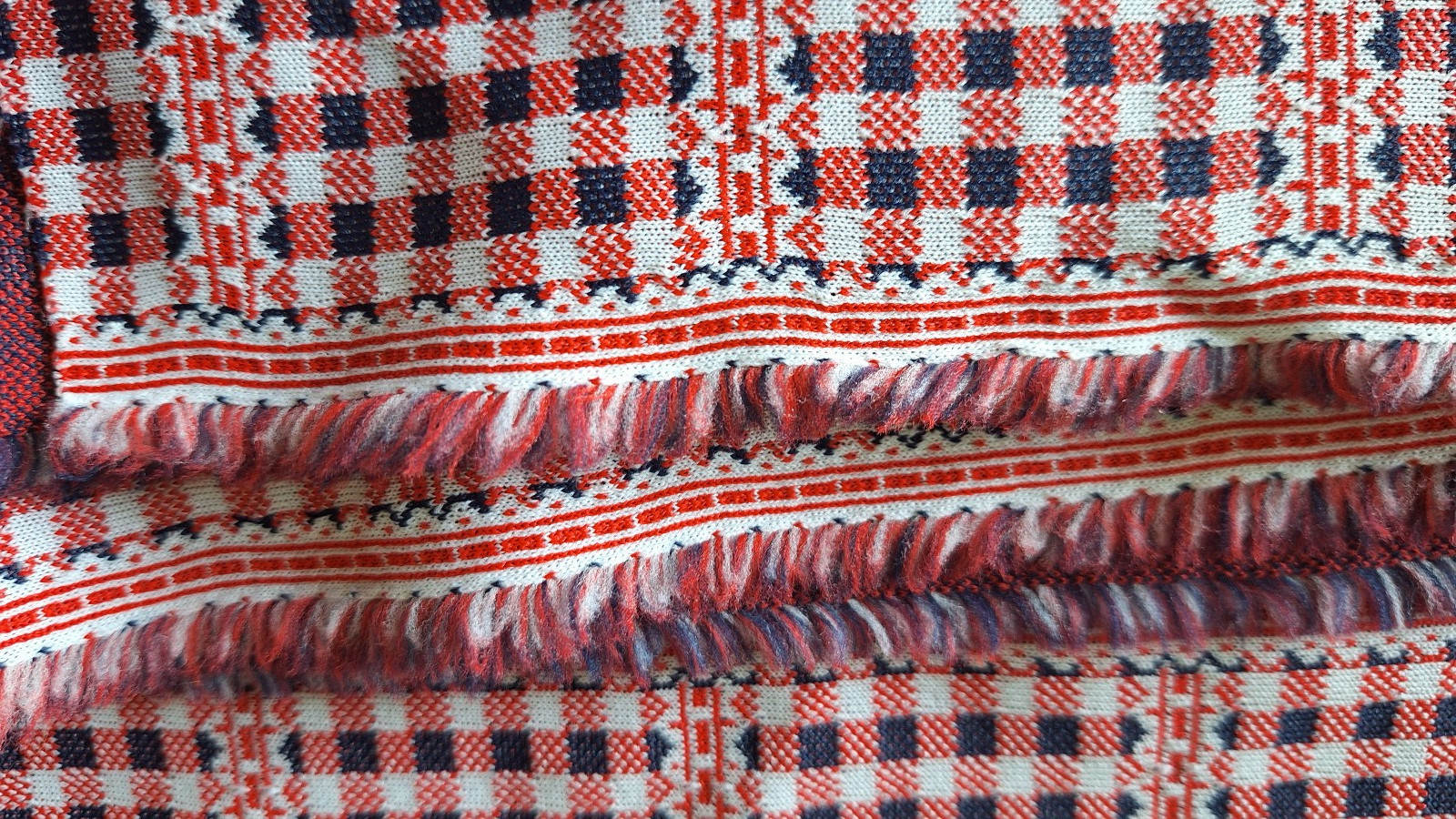 Vintage Double Knit Polyester Red White and Blue Fabric 2.5yd x 60″ Tablecloth